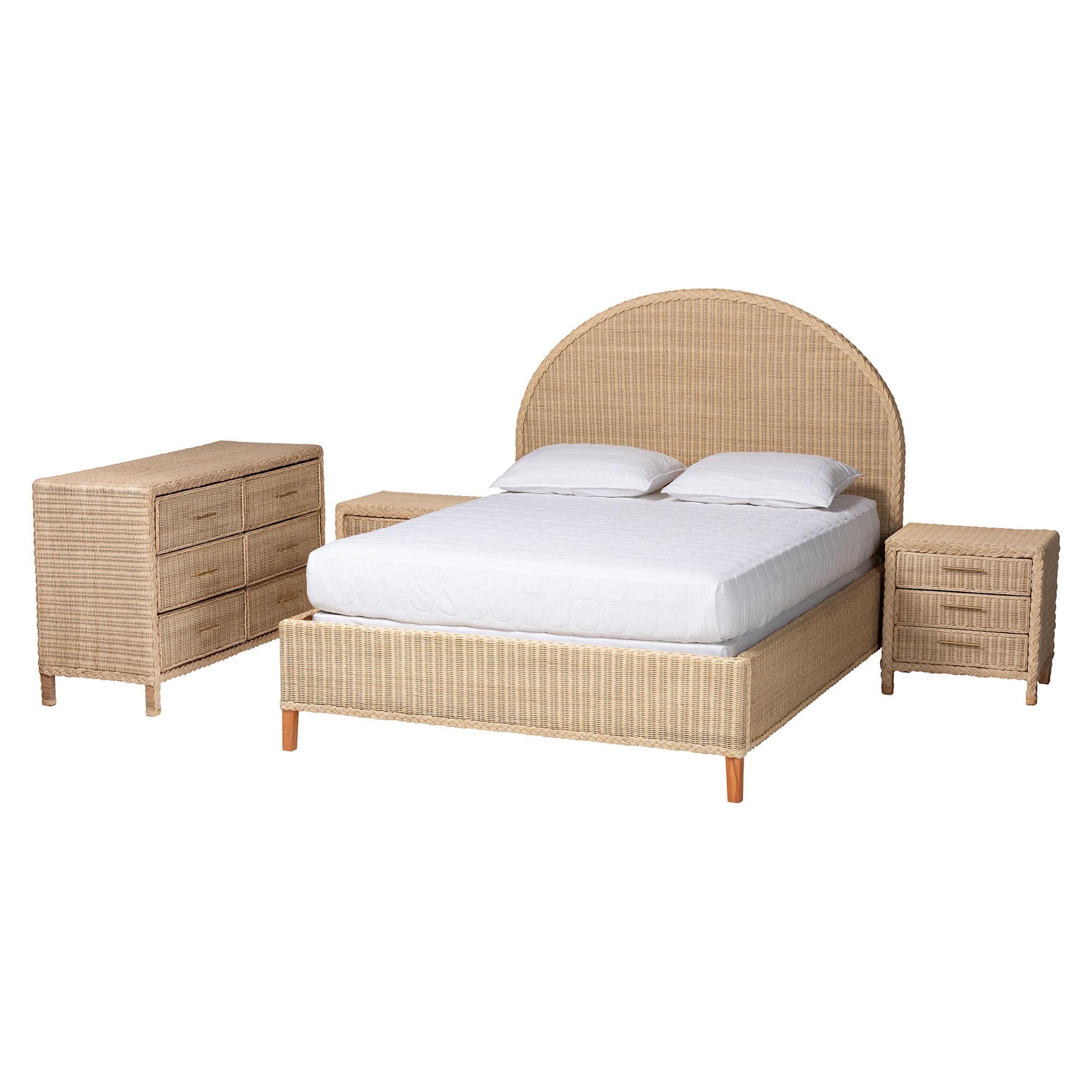 bali & pari Lanica Japandi Sun-Bleached Braided Rattan 4-Piece Bedroom Set