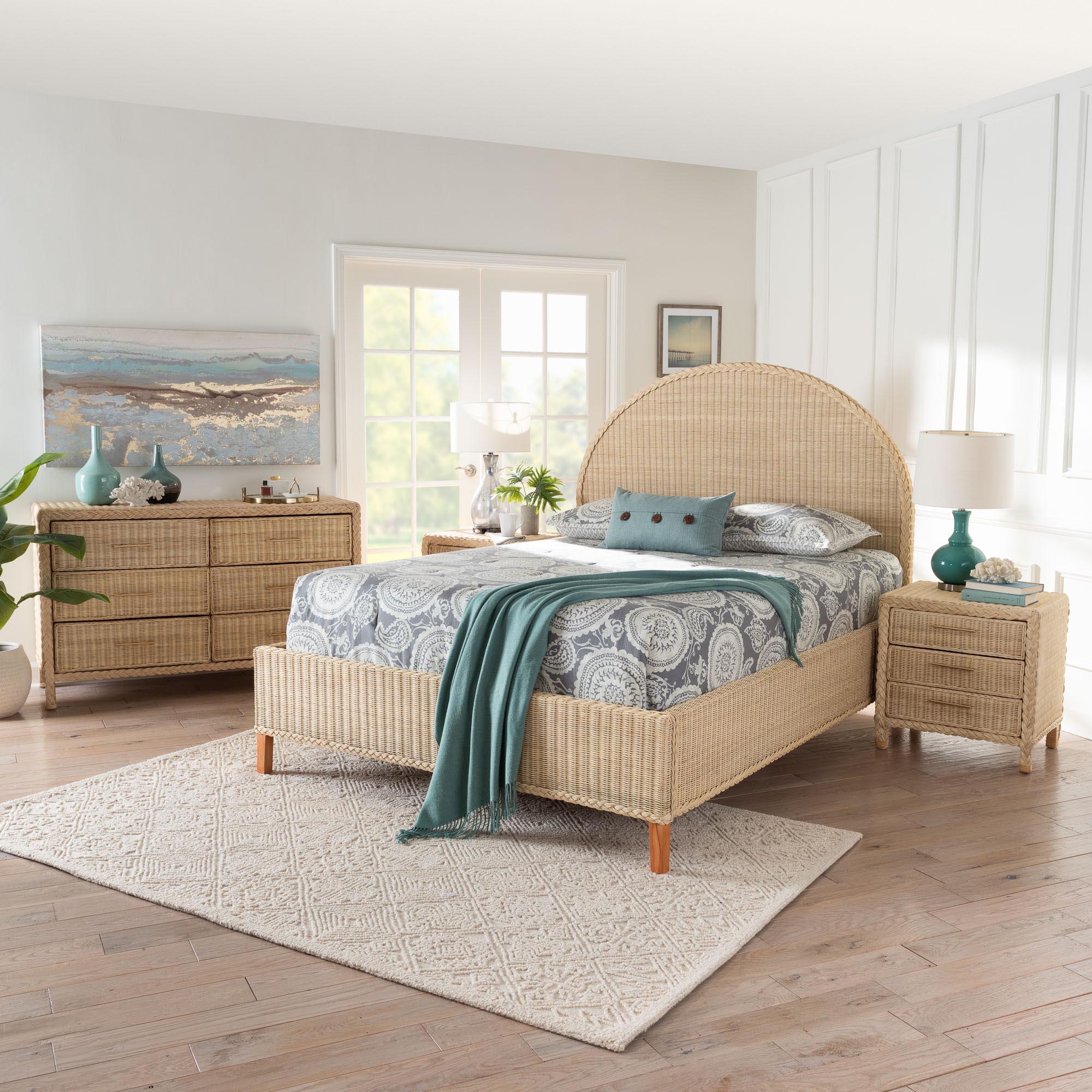 bali & pari Lanica Japandi Sun-Bleached Braided Rattan 4-Piece Bedroom Set