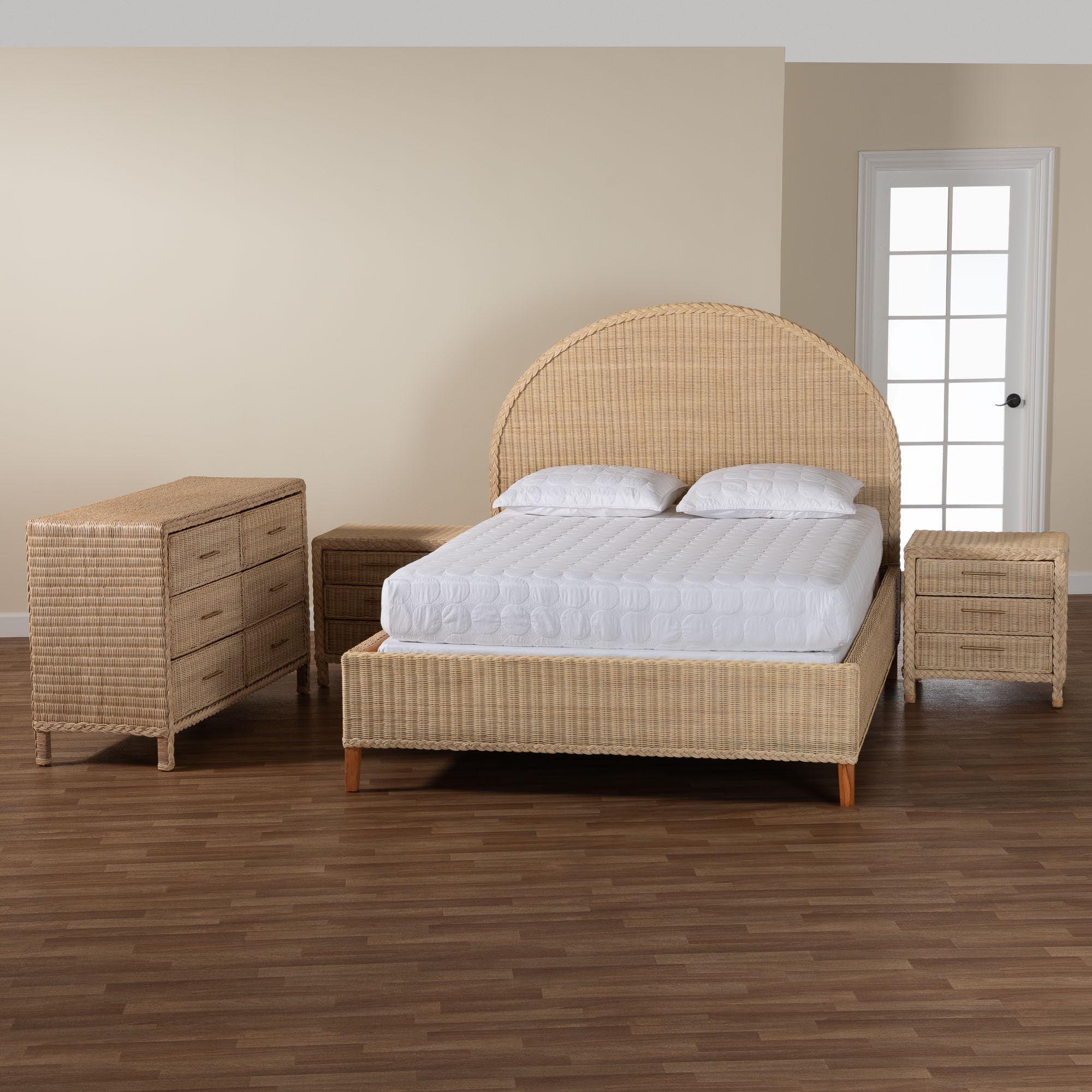 bali & pari Lanica Japandi Sun-Bleached Braided Rattan 4-Piece Bedroom Set