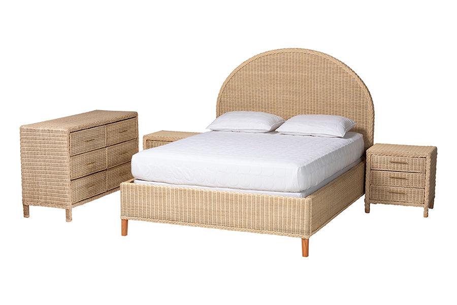 bali & pari Lanica Japandi Sun-Bleached Braided Rattan 4-Piece Bedroom Set