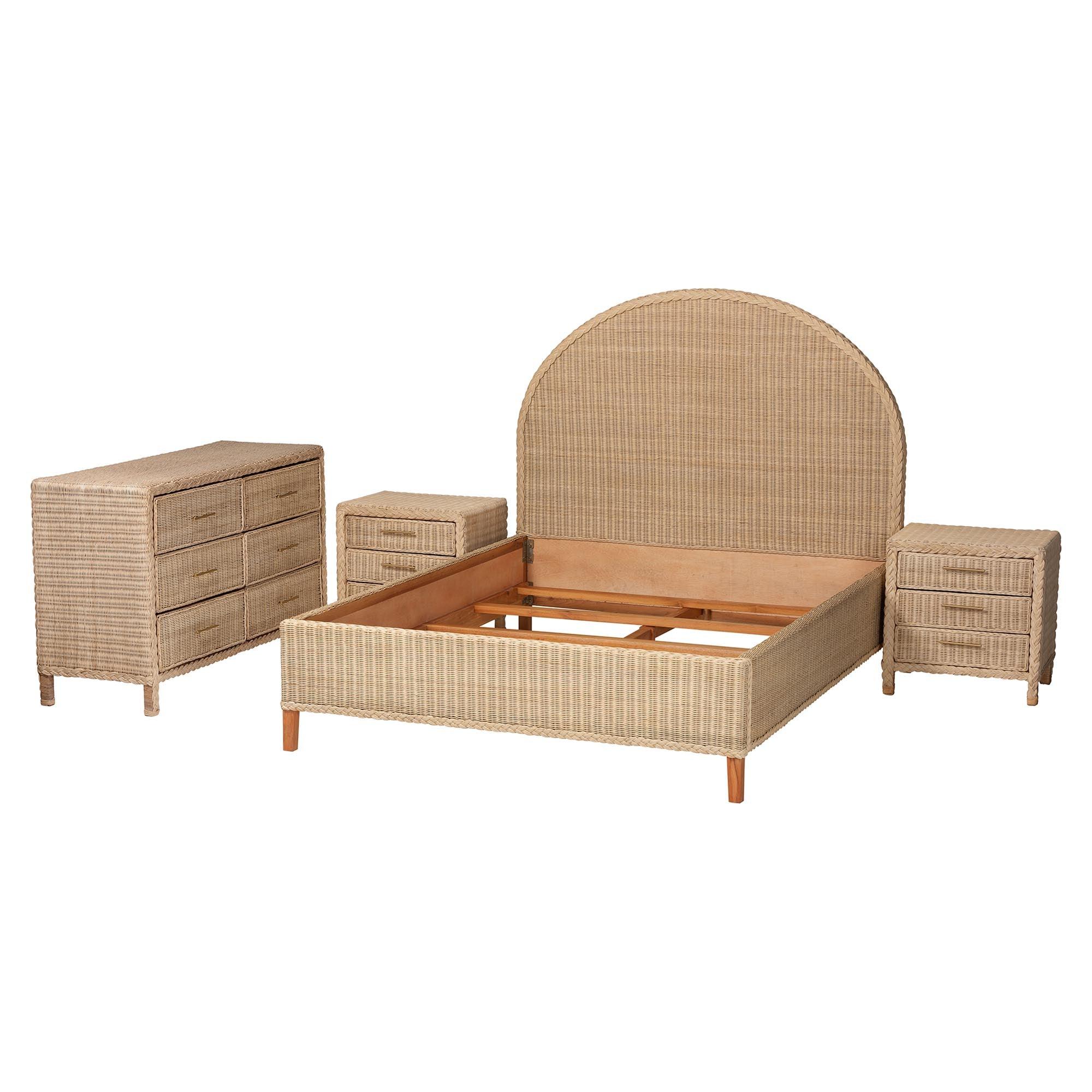 bali & pari Lanica Japandi Sun-Bleached Braided Rattan 4-Piece Bedroom Set