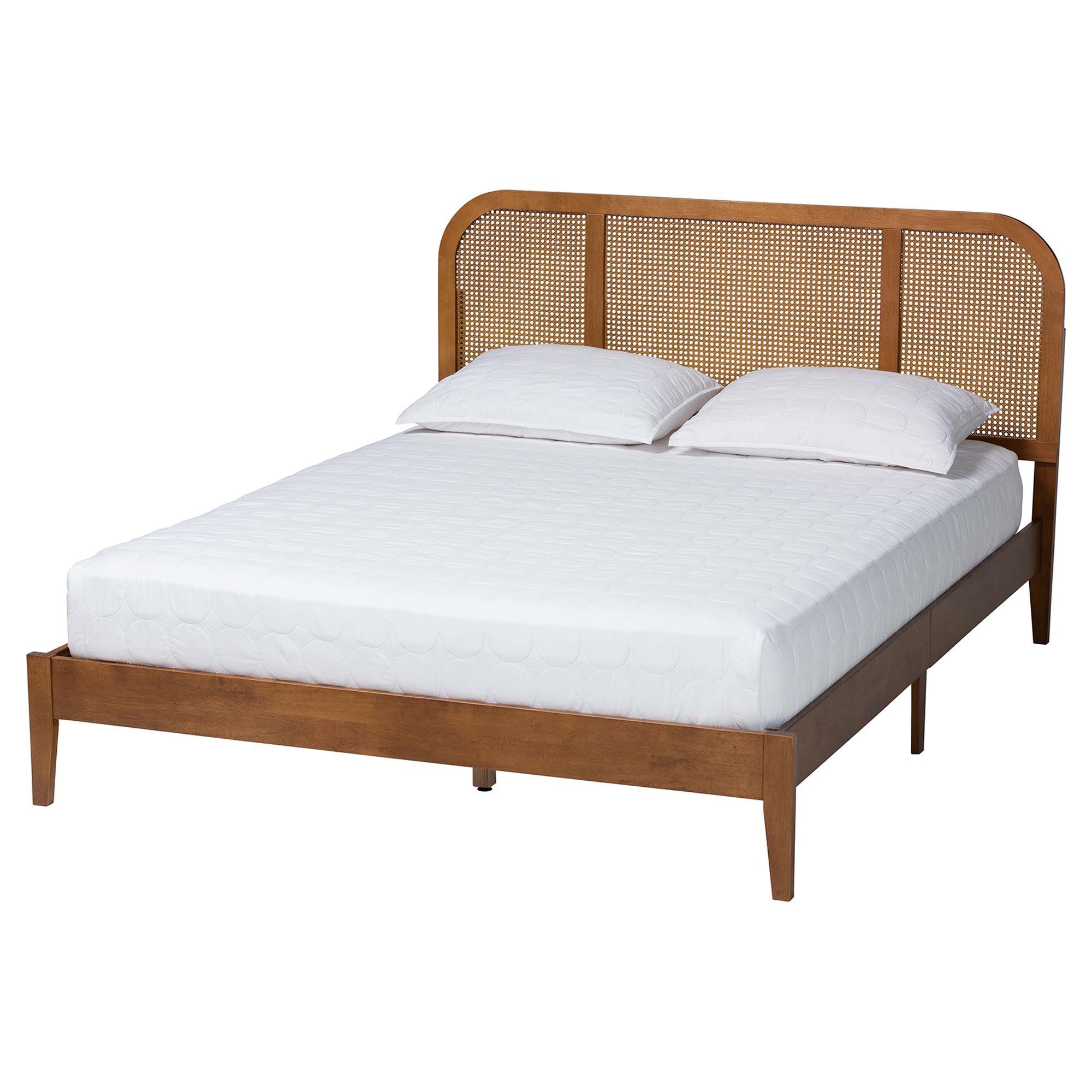 Fleur Mid-Century Woven Rattan Wood Bed