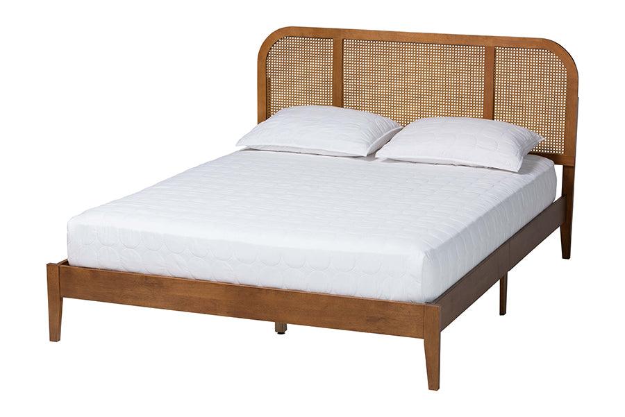 Fleur Mid-Century Woven Rattan Wood Bed