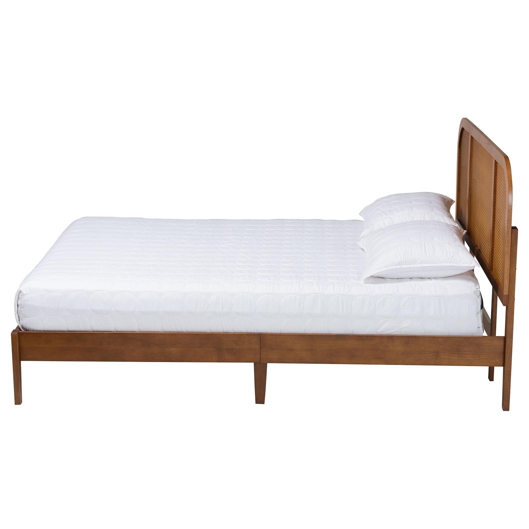 Fleur Mid-Century Woven Rattan Wood Bed