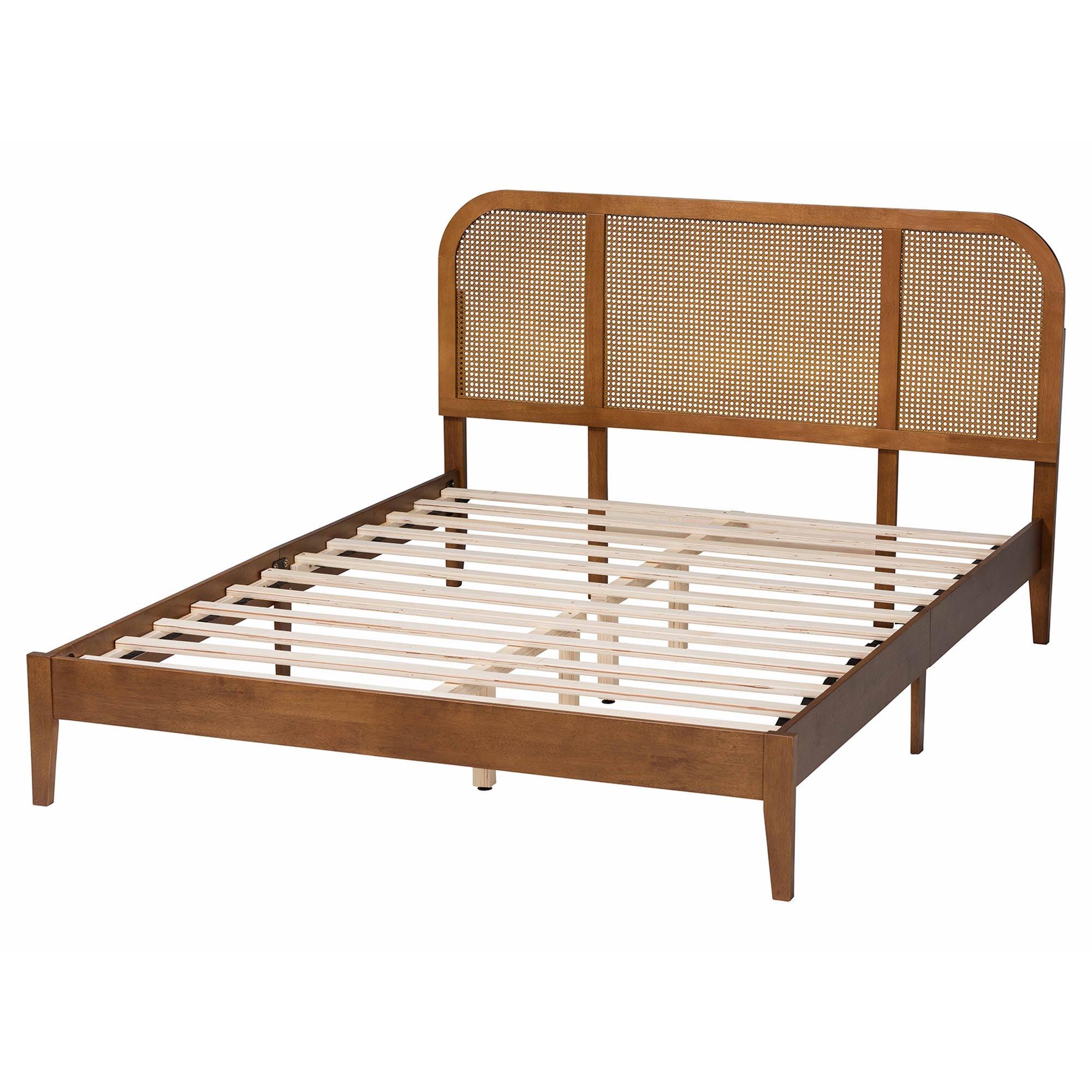 Fleur Mid-Century Woven Rattan Wood Bed