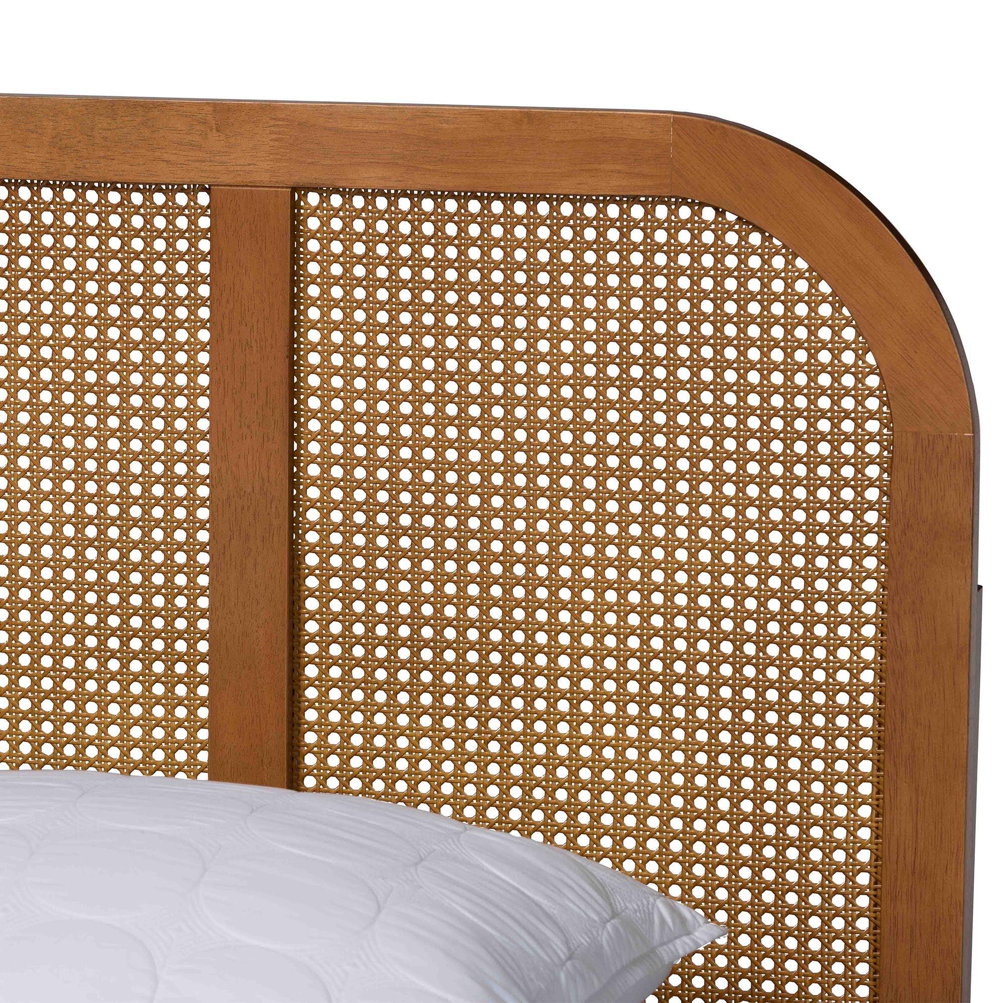 Fleur Mid-Century Woven Rattan Wood Bed
