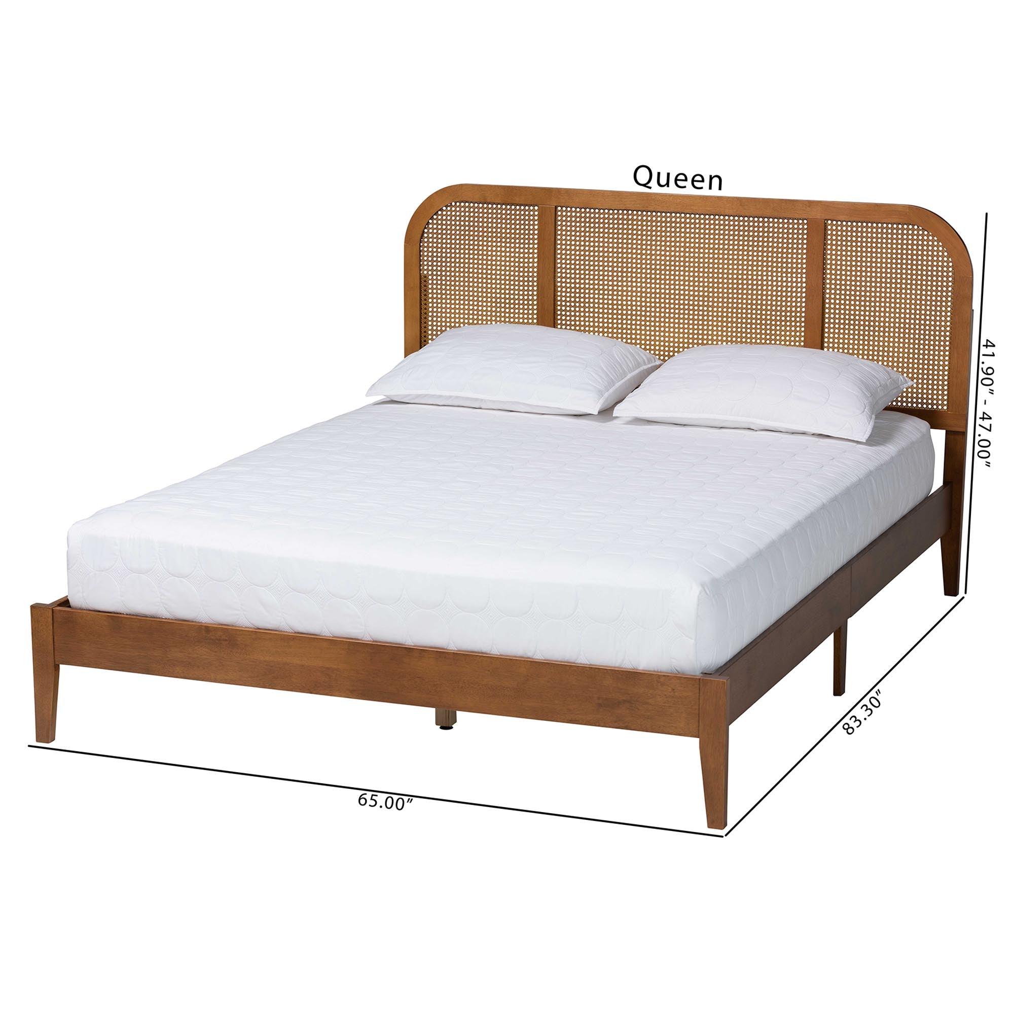 Fleur Mid-Century Woven Rattan Wood Bed