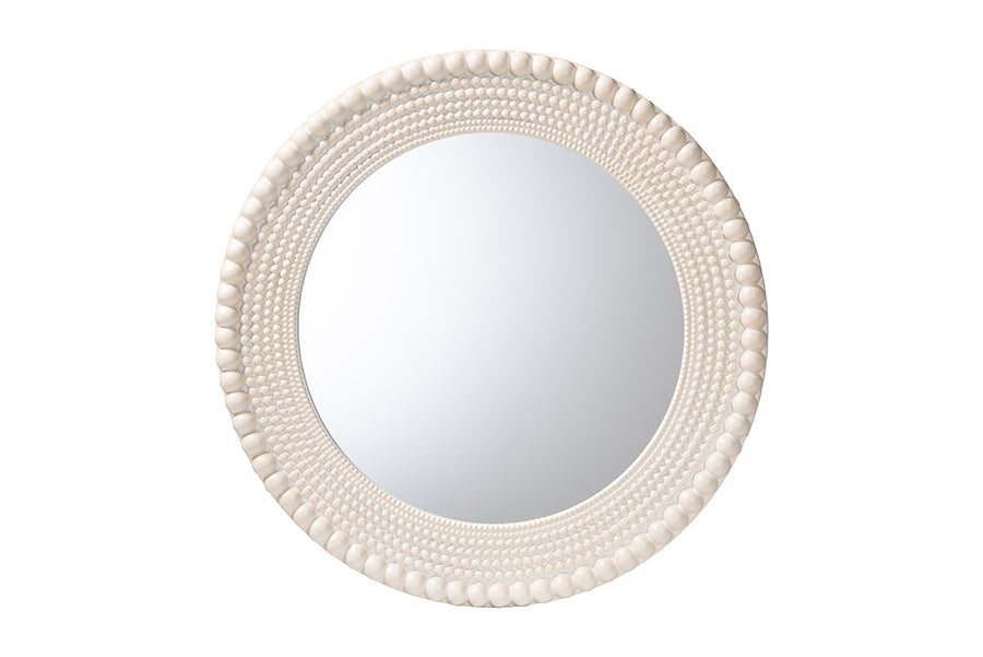 Grazia Modern Round Beaded-framed Accent Mirror in Pearl