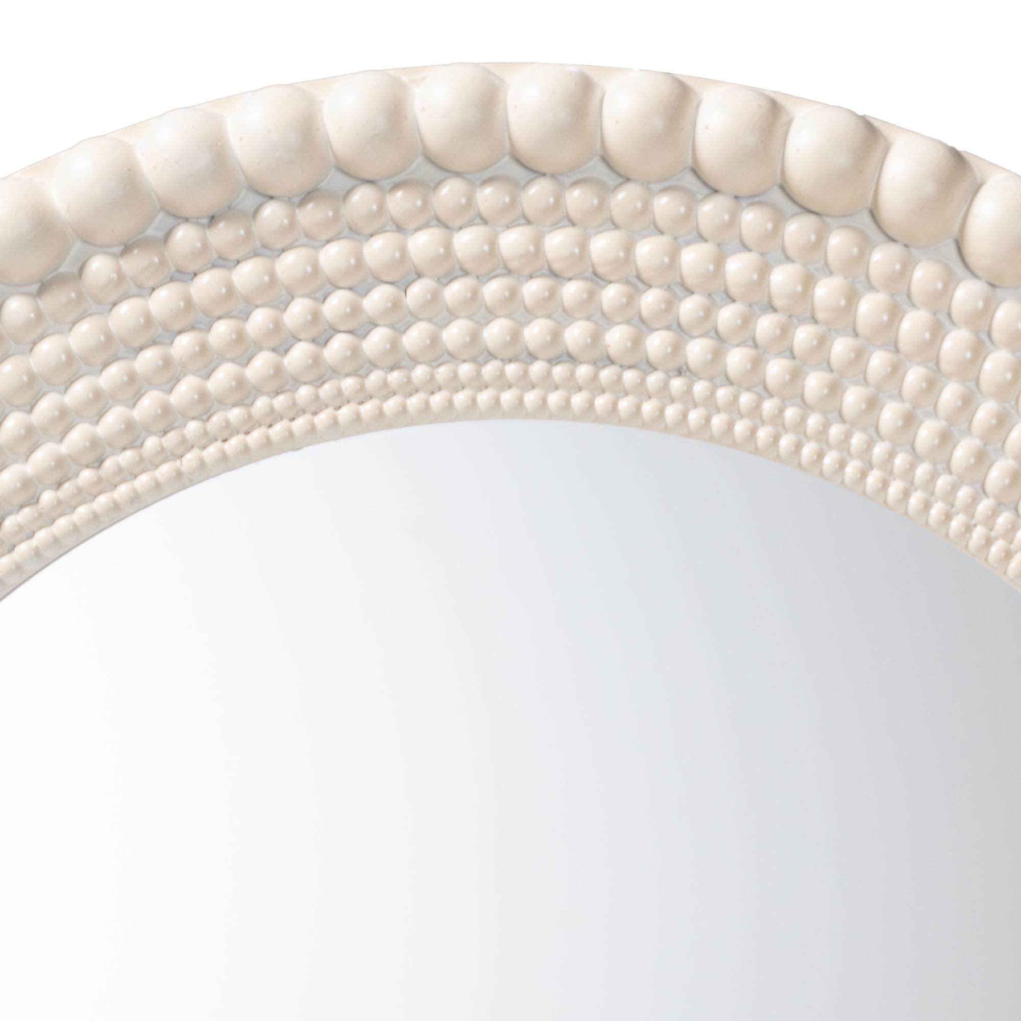 Grazia Modern Round Beaded-framed Accent Mirror in Pearl