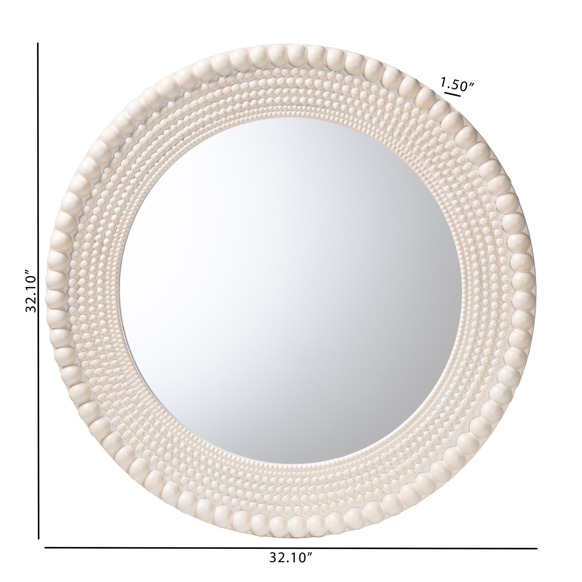 Grazia Modern Round Beaded-framed Accent Mirror in Pearl