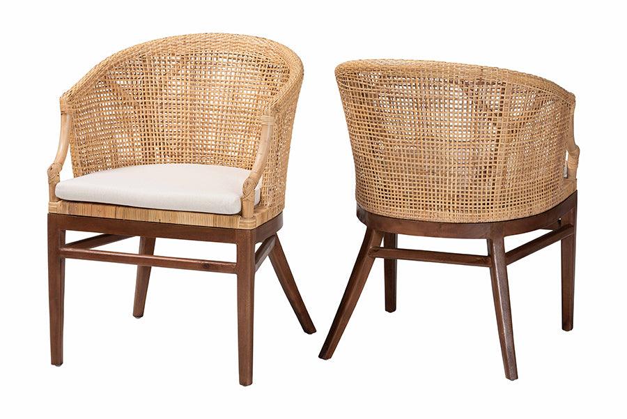 bali & pari Lumajang Bohemian Light Honey Rattan and Wood 2-Piece Dining Chair Set