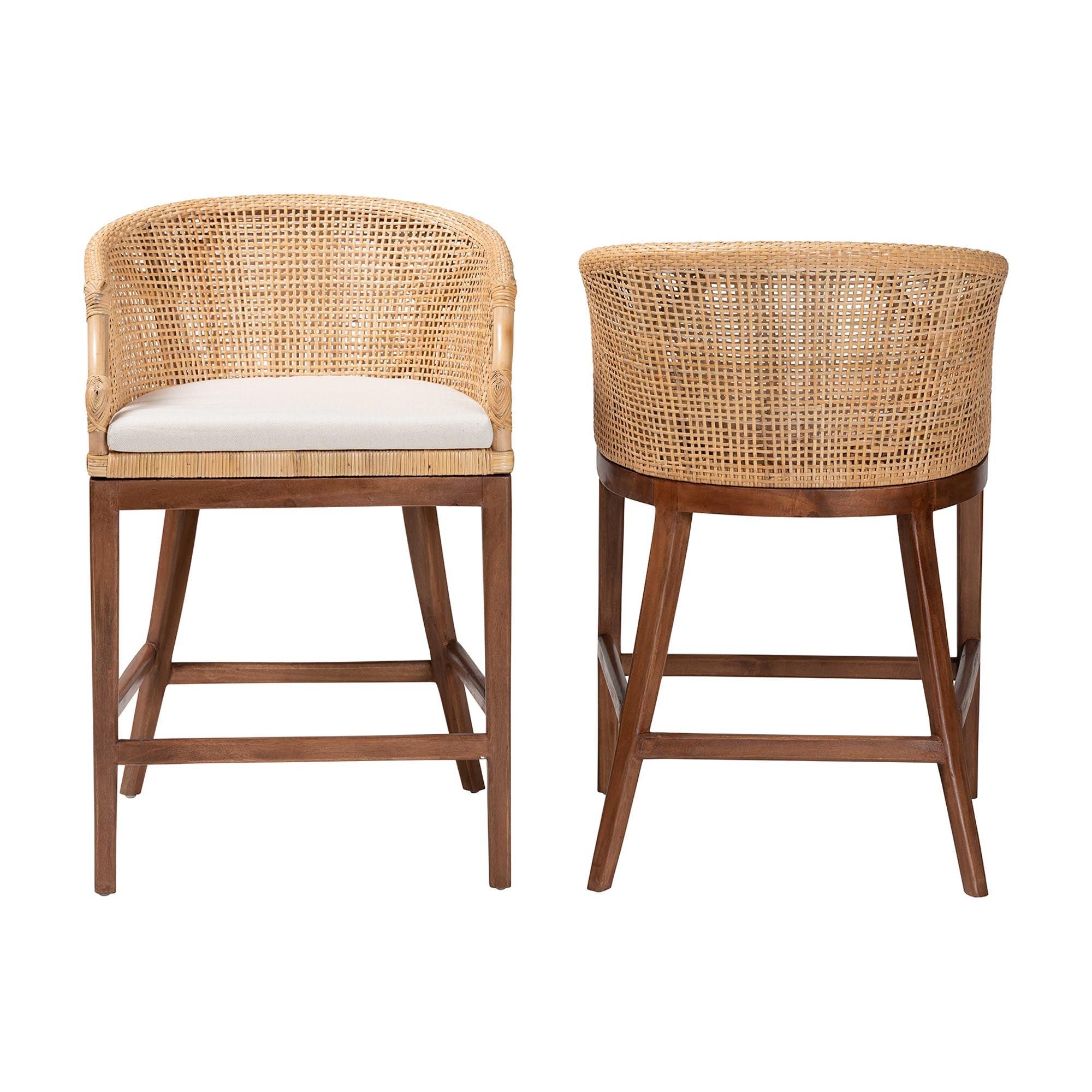 bali & pari Lumajang Bohemian Light Honey Rattan and Wood 2-Piece Counter Stool Set