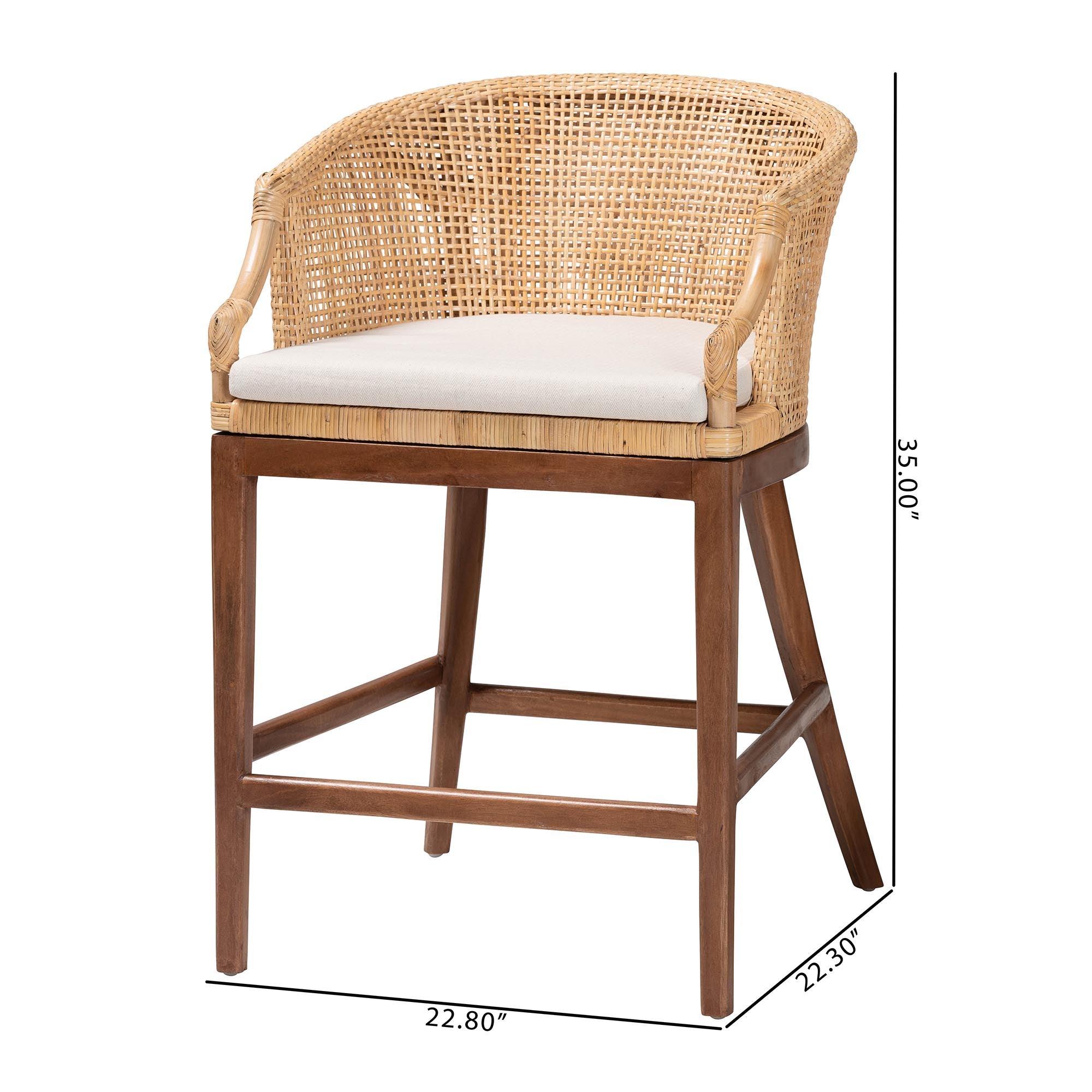 bali & pari Lumajang Bohemian Light Honey Rattan and Wood 2-Piece Counter Stool Set