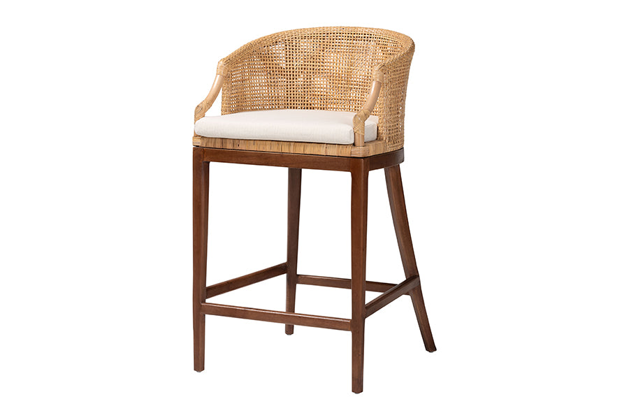 bali & pari Lumajang Bohemian Light Honey Rattan and Wood Bar Stool