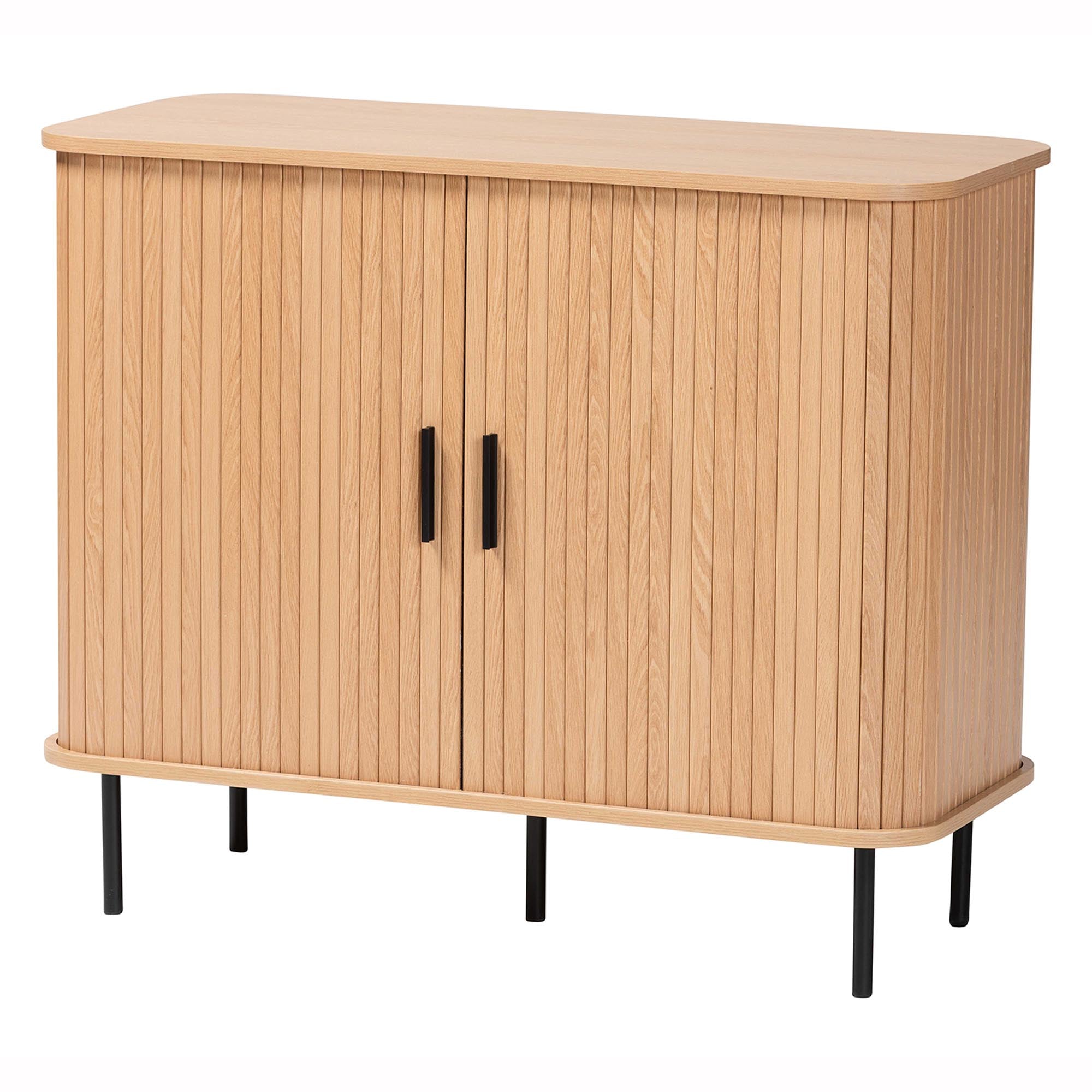 Lucia Fluted Wood Storage Cabinet - Mid-Century Modern Sideboard with Sliding Tambour Doors, 35" Wide