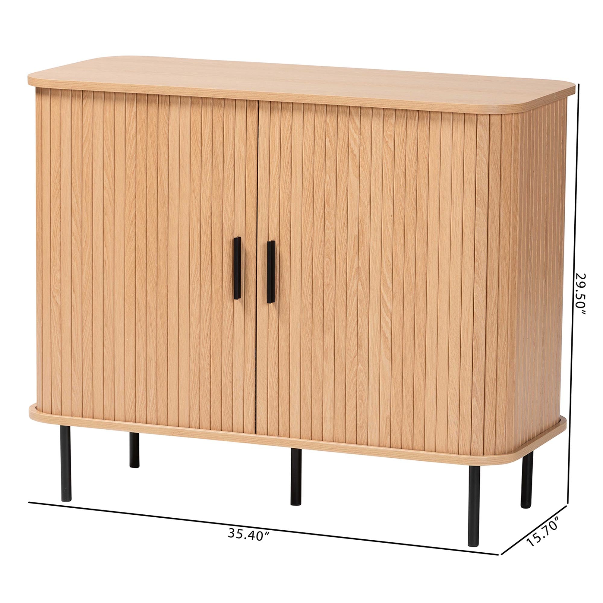 Lucia Fluted Wood Storage Cabinet - Mid-Century Modern Sideboard with Sliding Tambour Doors, 35" Wide