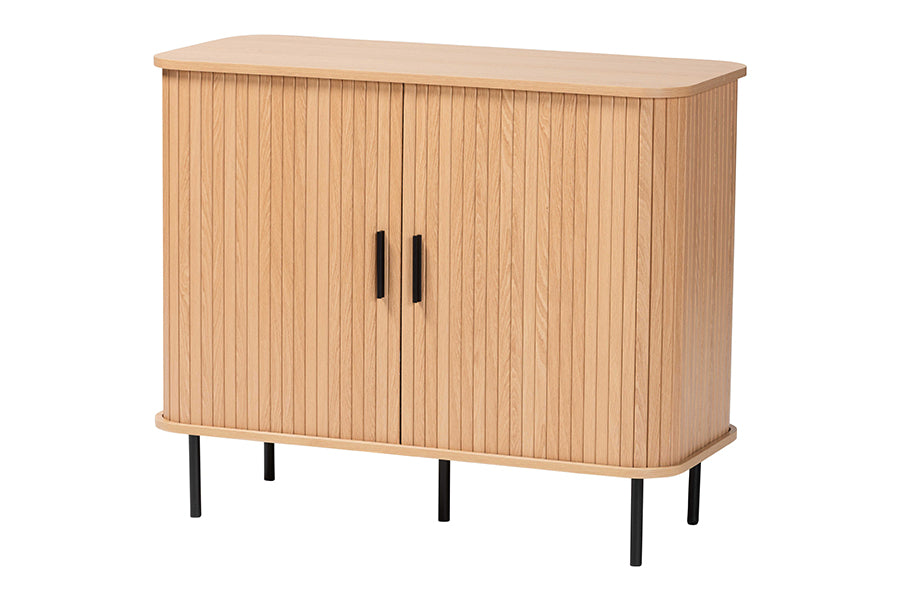 Lucia Fluted Wood Storage Cabinet - Mid-Century Modern Sideboard with Sliding Tambour Doors, 35" Wide