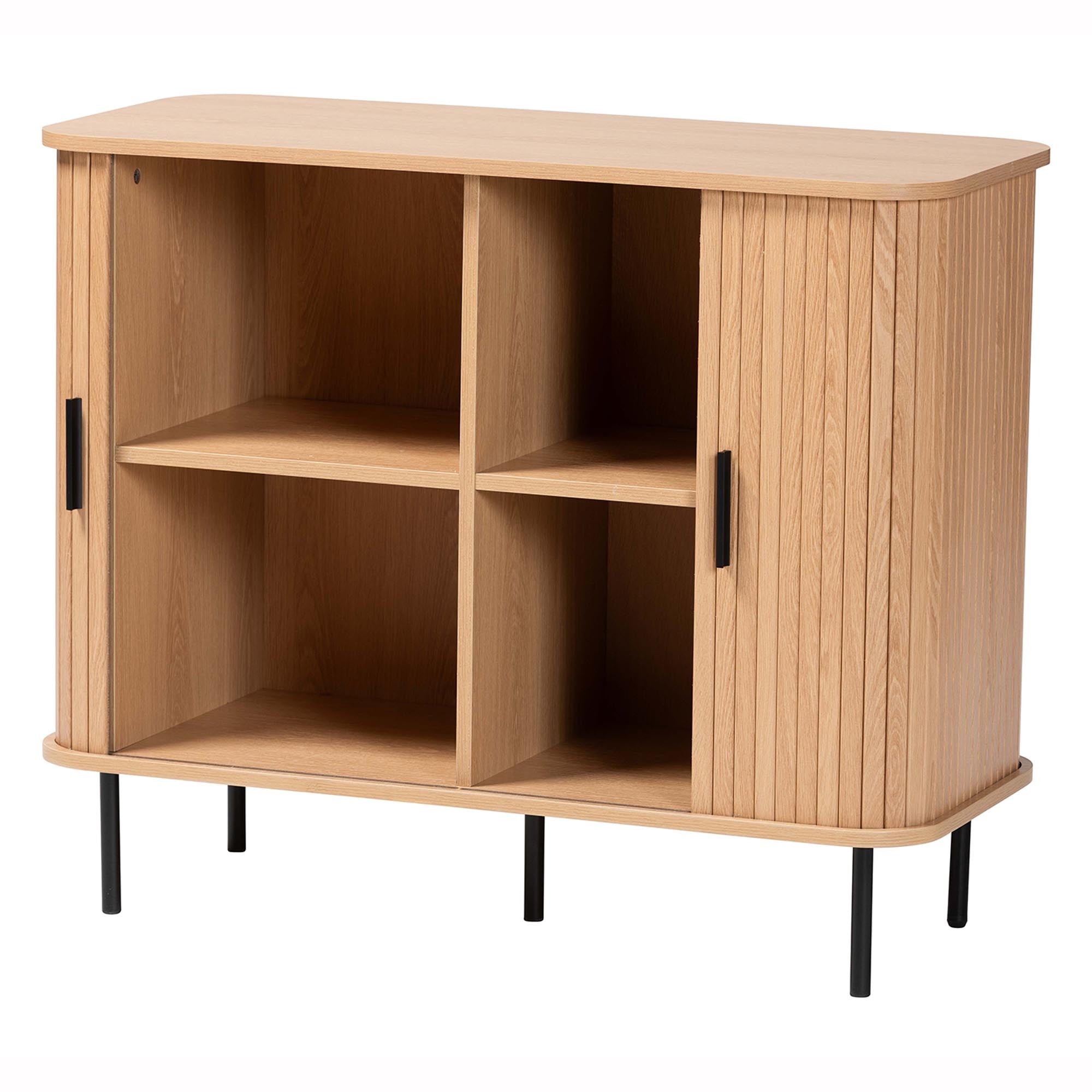Lucia Fluted Wood Storage Cabinet - Mid-Century Modern Sideboard with Sliding Tambour Doors, 35" Wide
