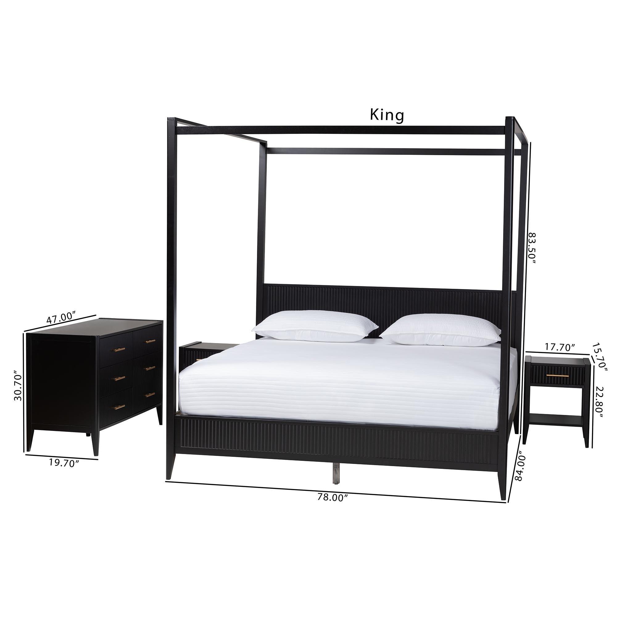 Primrose Mid-Century Fluted Wood 4-Piece Canopy Bedroom Set