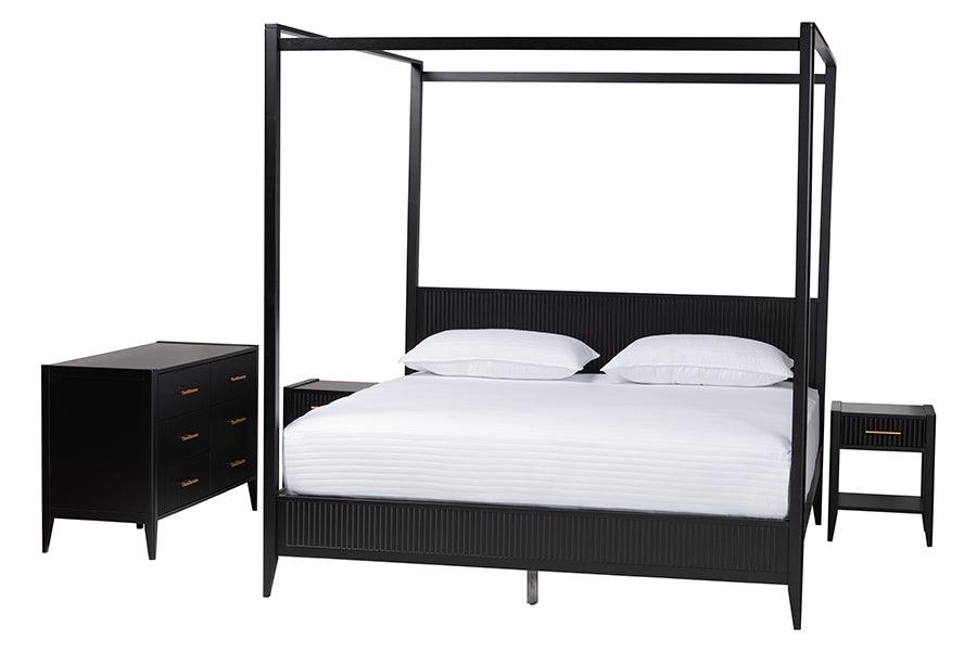 Primrose Mid-Century Fluted Wood 4-Piece Canopy Bedroom Set