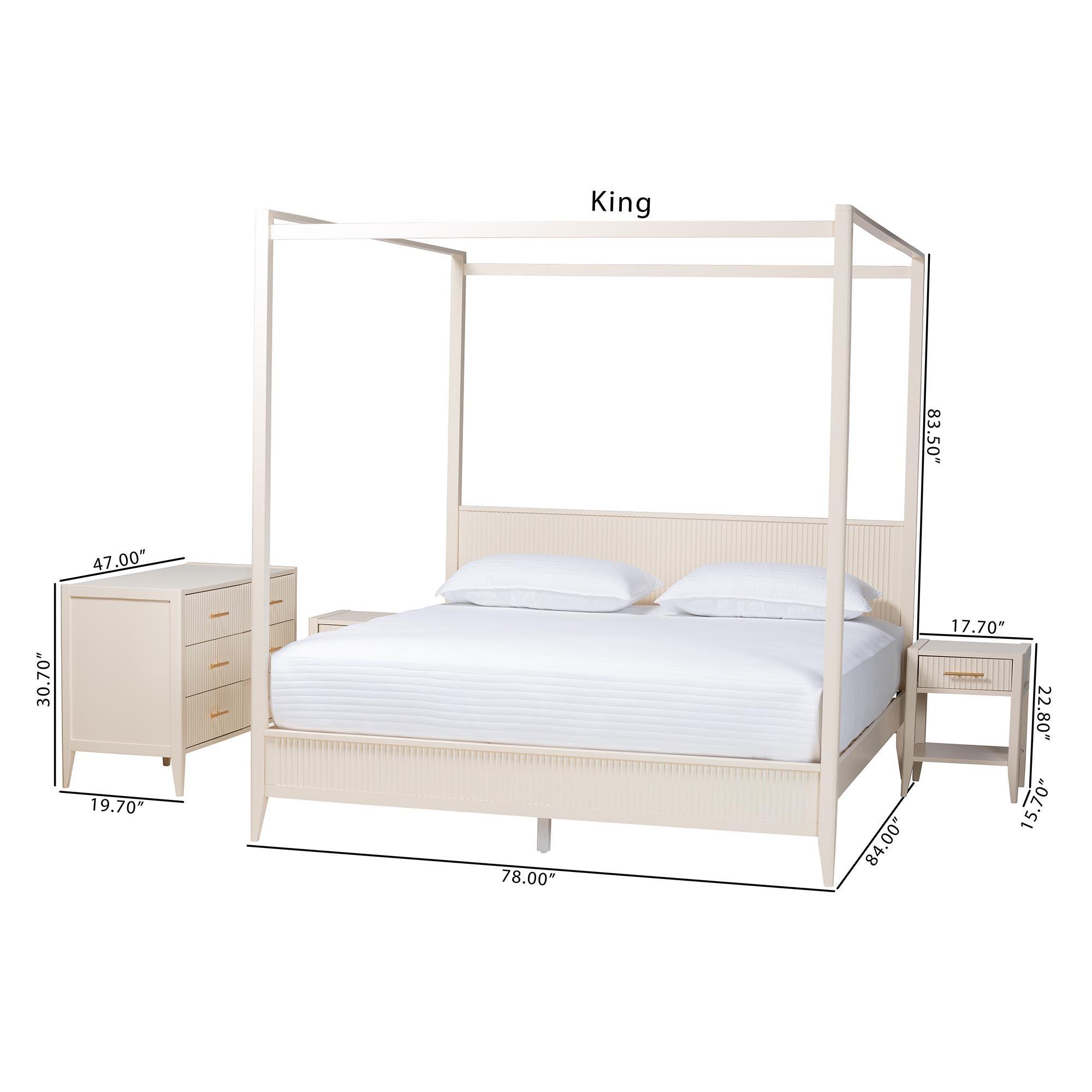 Primrose Mid-Century Fluted Wood 4-Piece Canopy Bedroom Set