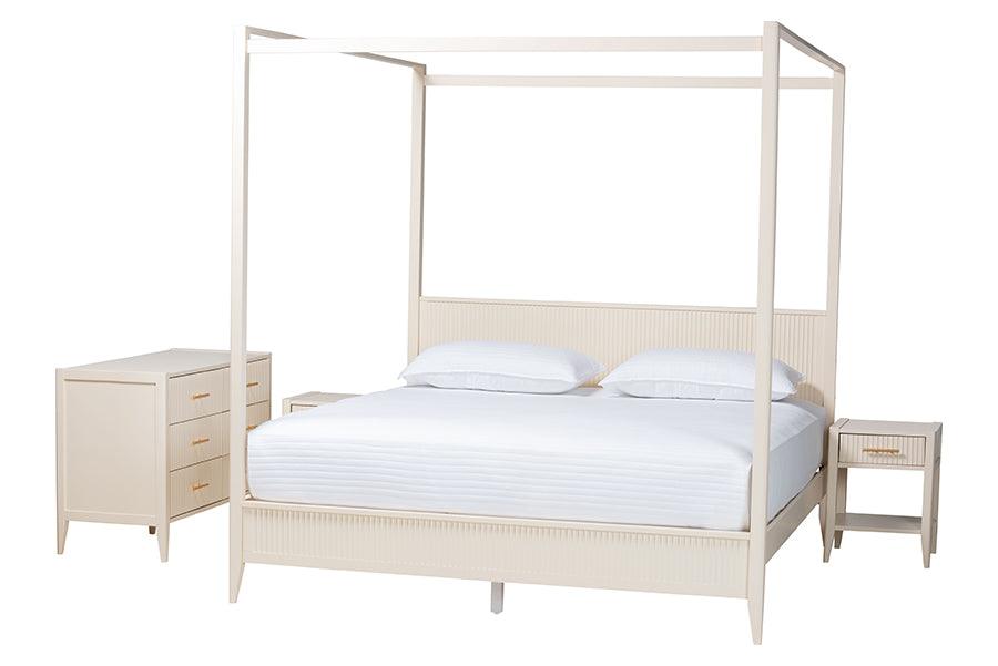 Primrose Mid-Century Fluted Wood 4-Piece Canopy Bedroom Set