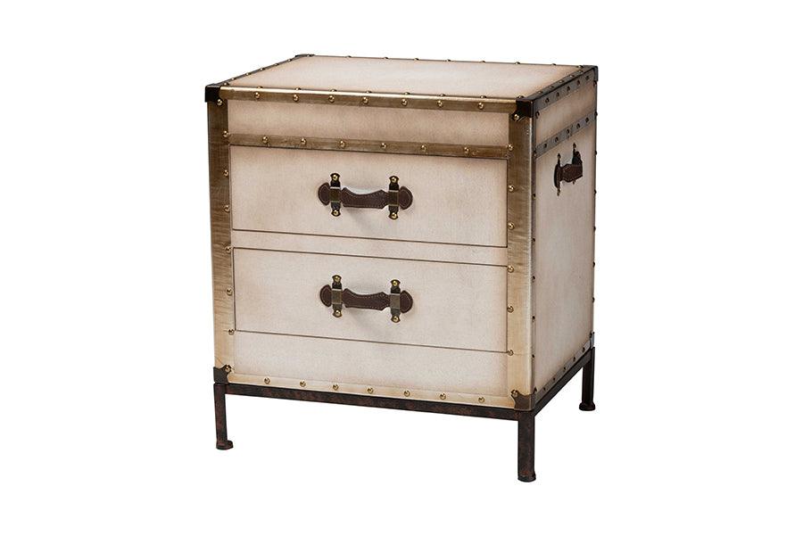 Laura Vintage Canvas 2-Drawer End Table Trunk