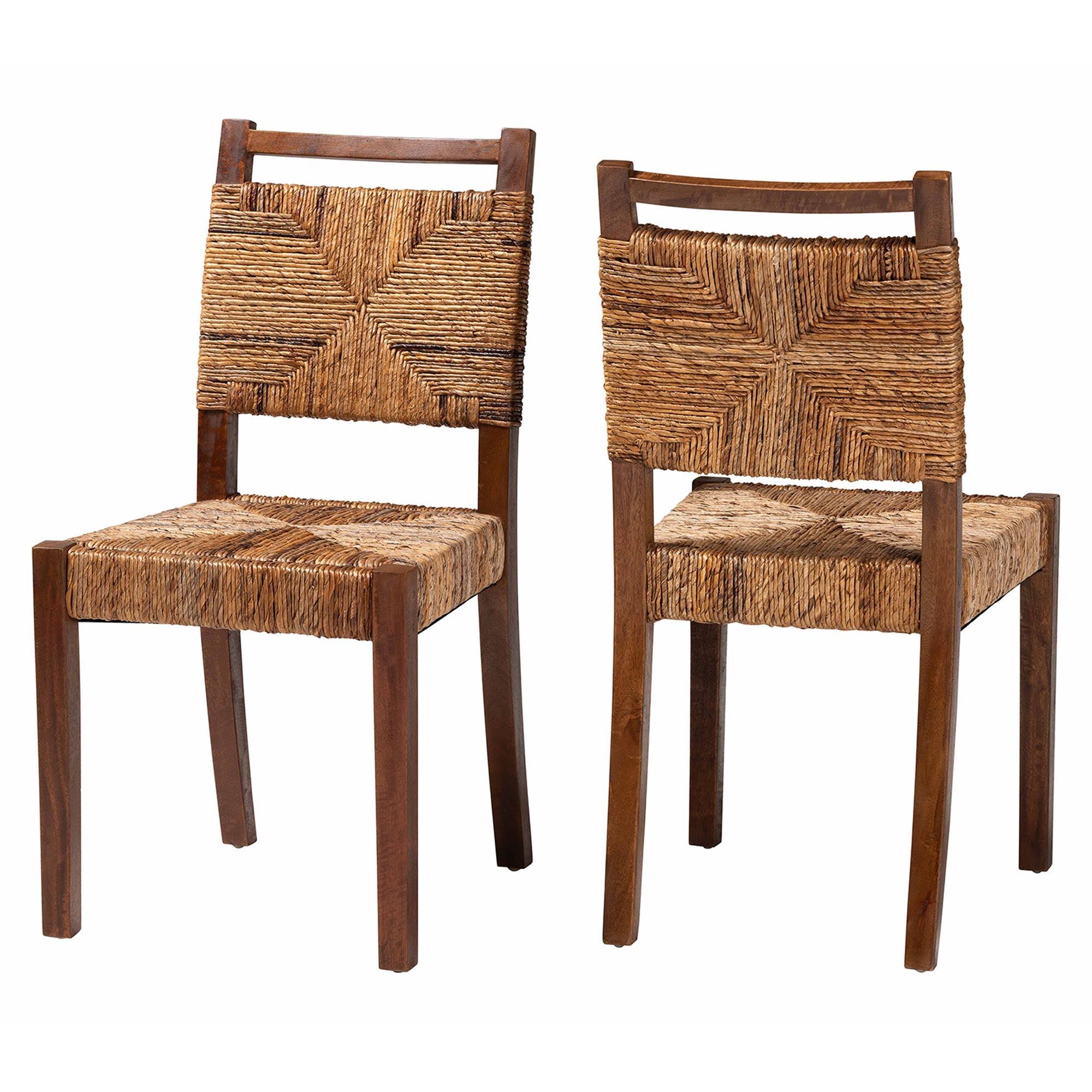 bali & pari Cordoba Bohemian Seagrass and Mahogany Wood 2-Piece Dining Chair