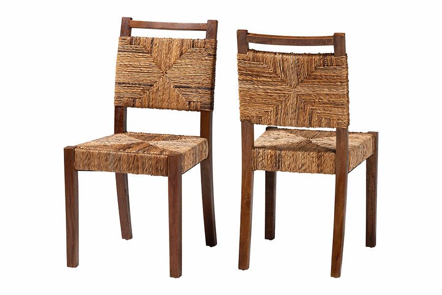 bali & pari Cordoba Bohemian Seagrass and Mahogany Wood 2-Piece Dining Chair