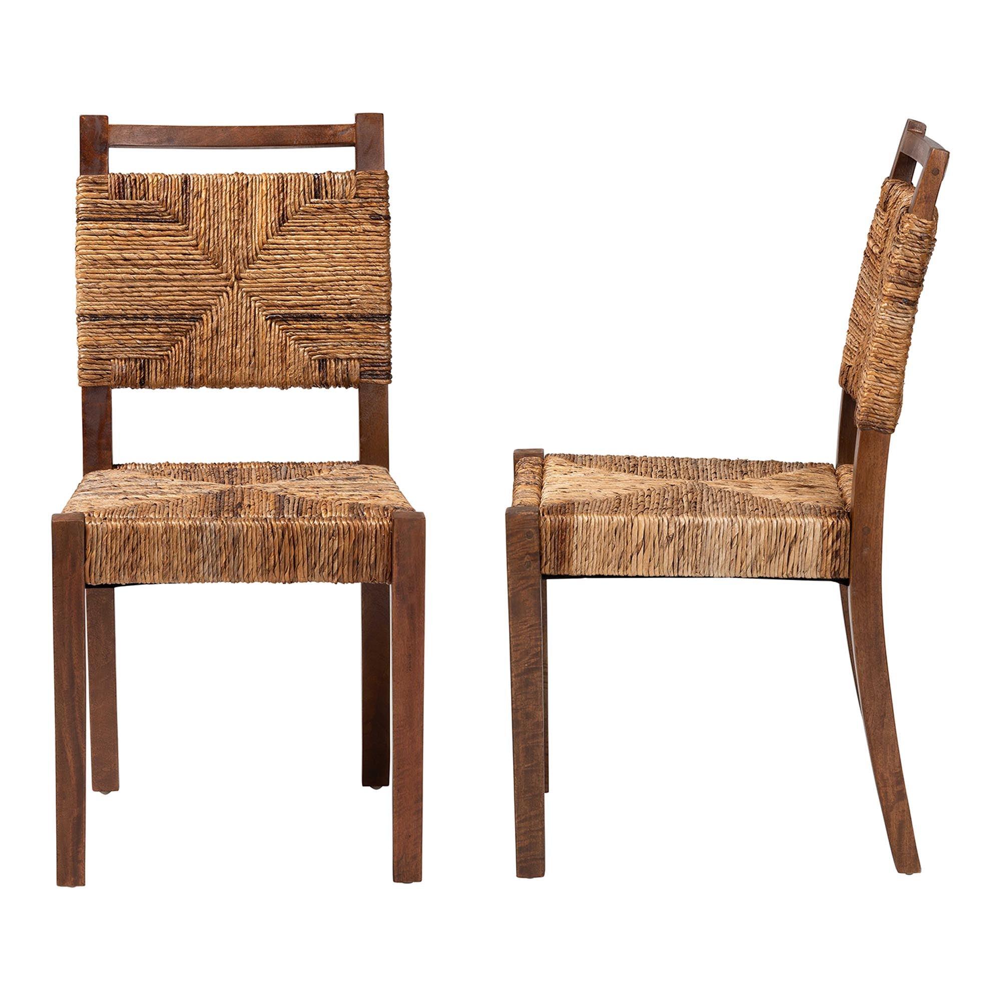 bali & pari Cordoba Bohemian Seagrass and Mahogany Wood 2-Piece Dining Chair