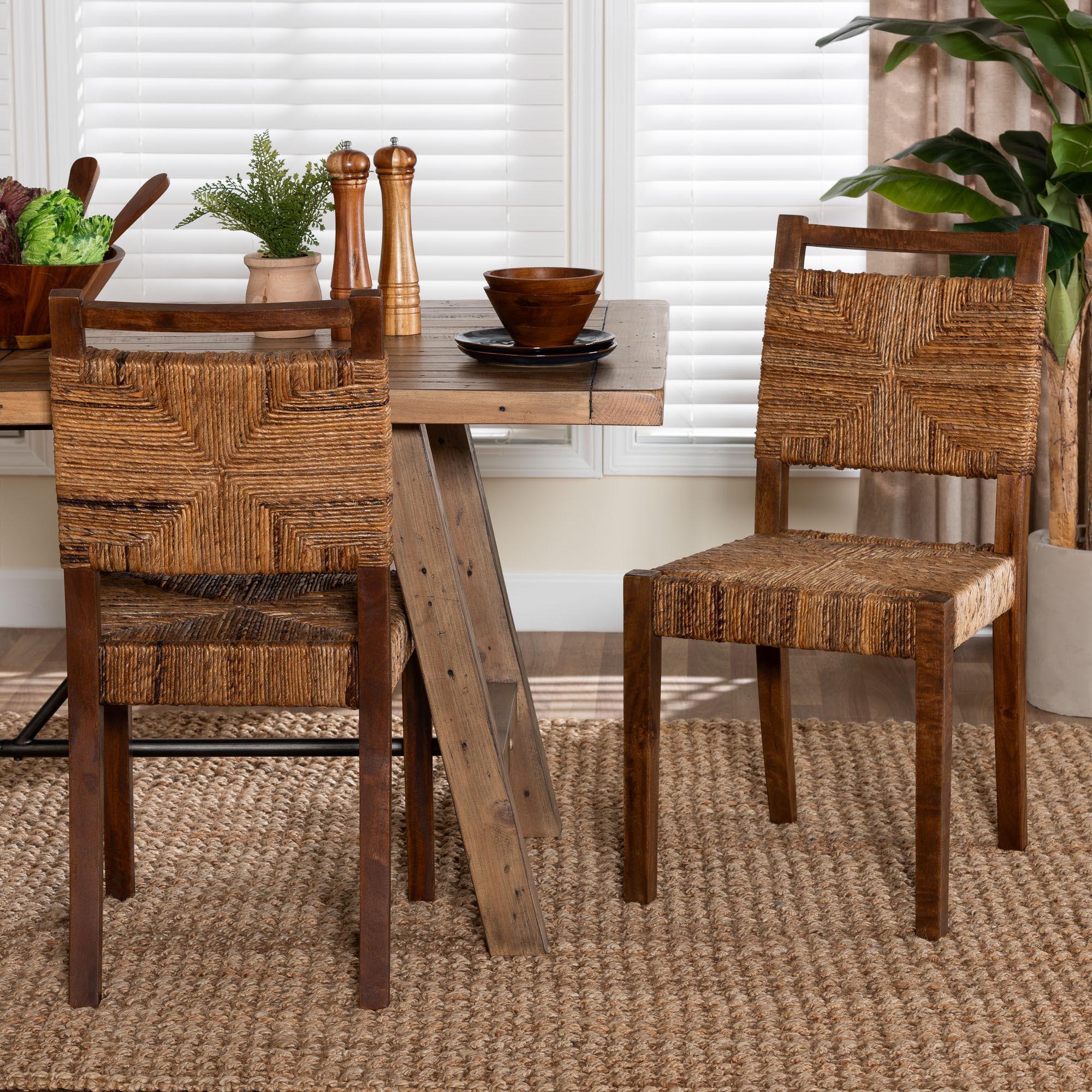 bali & pari Cordoba Bohemian Seagrass and Mahogany Wood 2-Piece Dining Chair