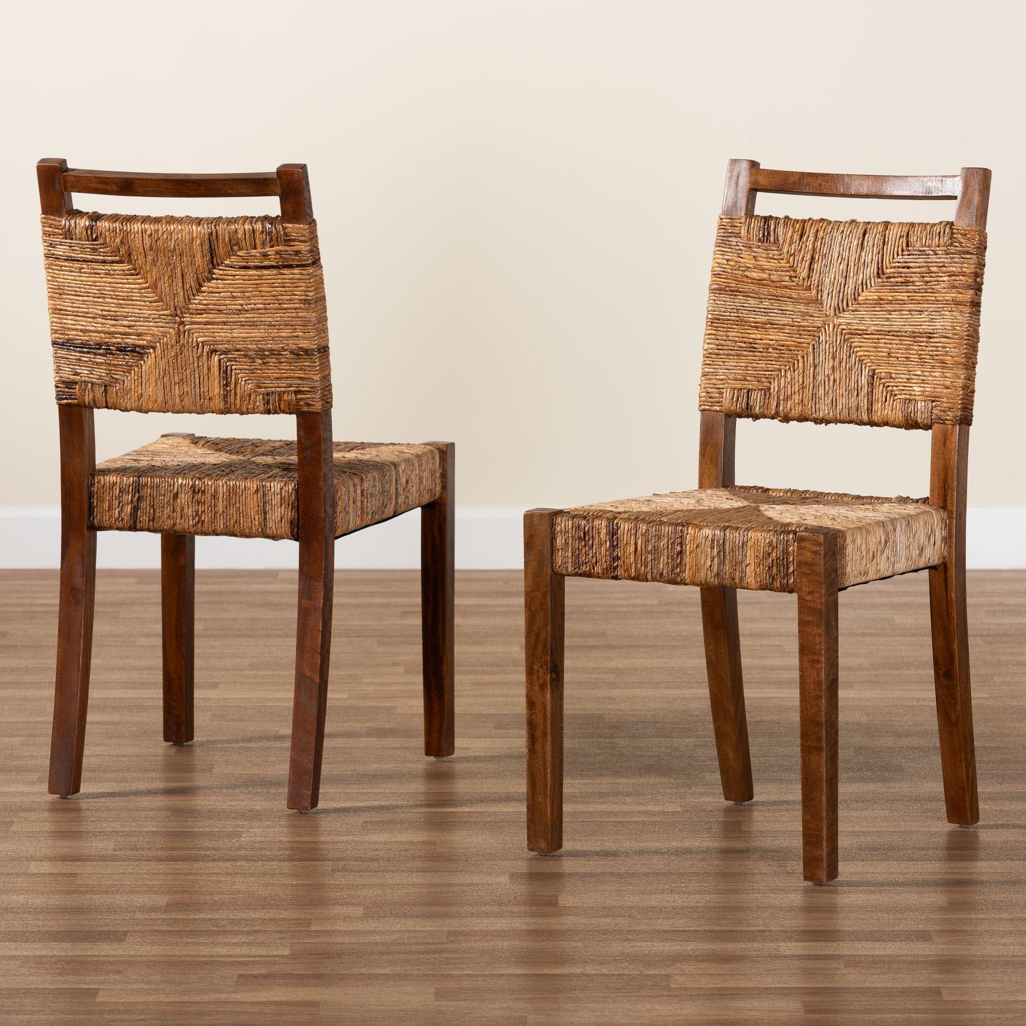 bali & pari Cordoba Bohemian Seagrass and Mahogany Wood 2-Piece Dining Chair