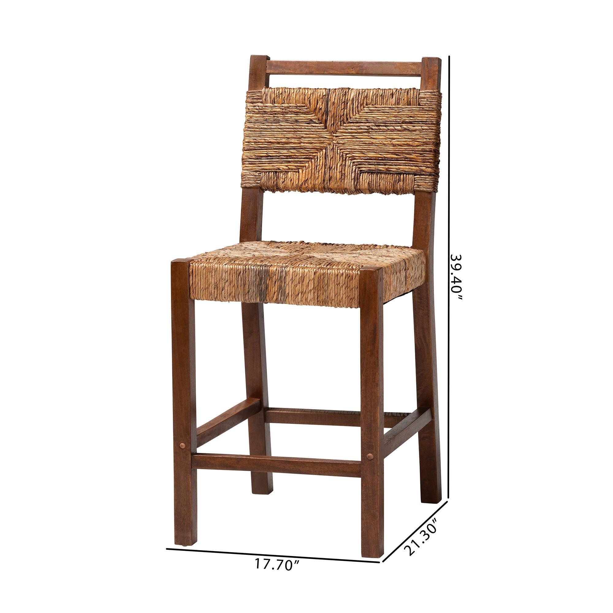 bali & pari Cordoba Bohemian Seagrass and Mahogany Wood 2-Piece Counter Stool Set