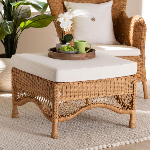 Bali & Pari Brooklyn Bohemian Light Honey Braided Rattan Ottoman