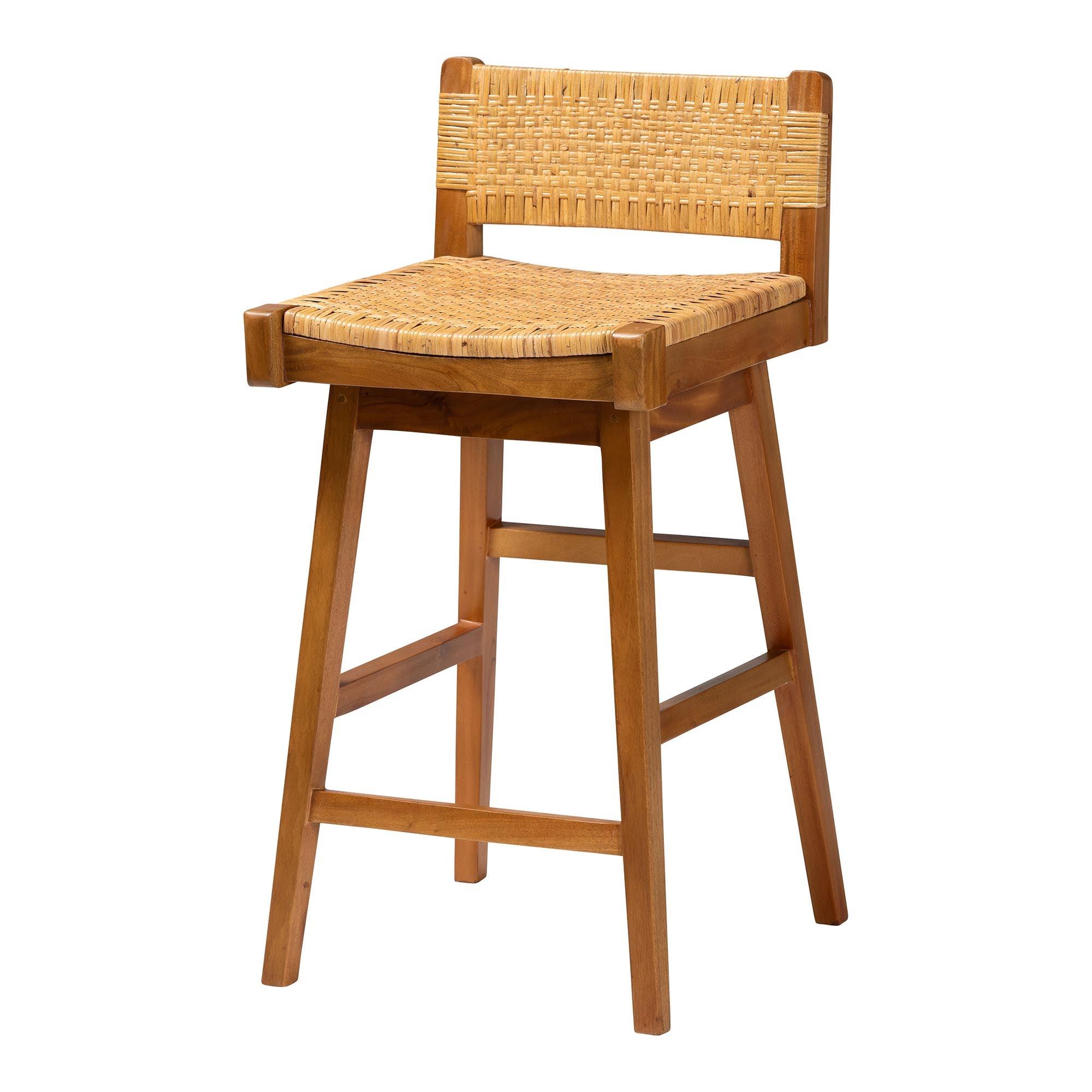 bali & pari Asgart Bohemian Rattan and Mahogany Wood Bar Stool