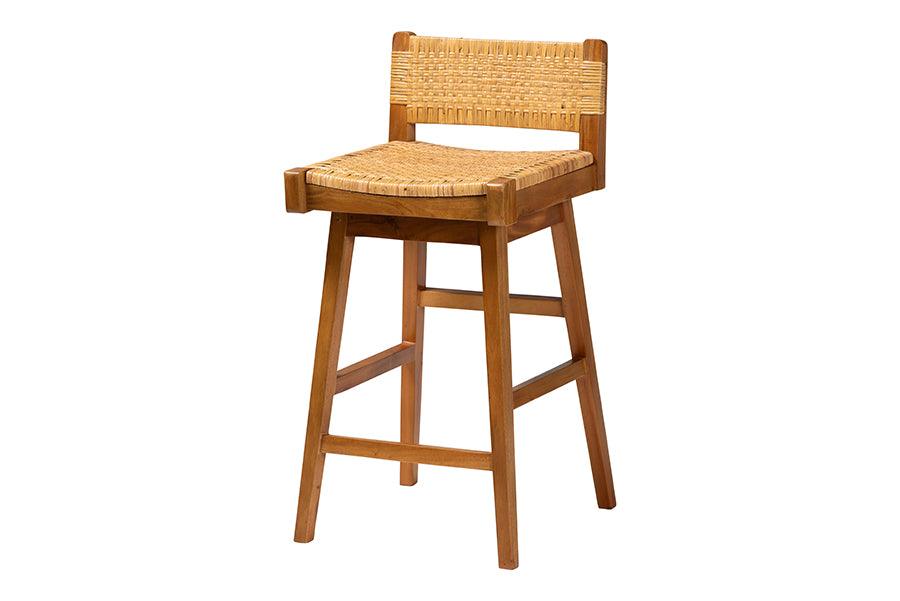 bali & pari Asgart Bohemian Rattan and Mahogany Wood Bar Stool
