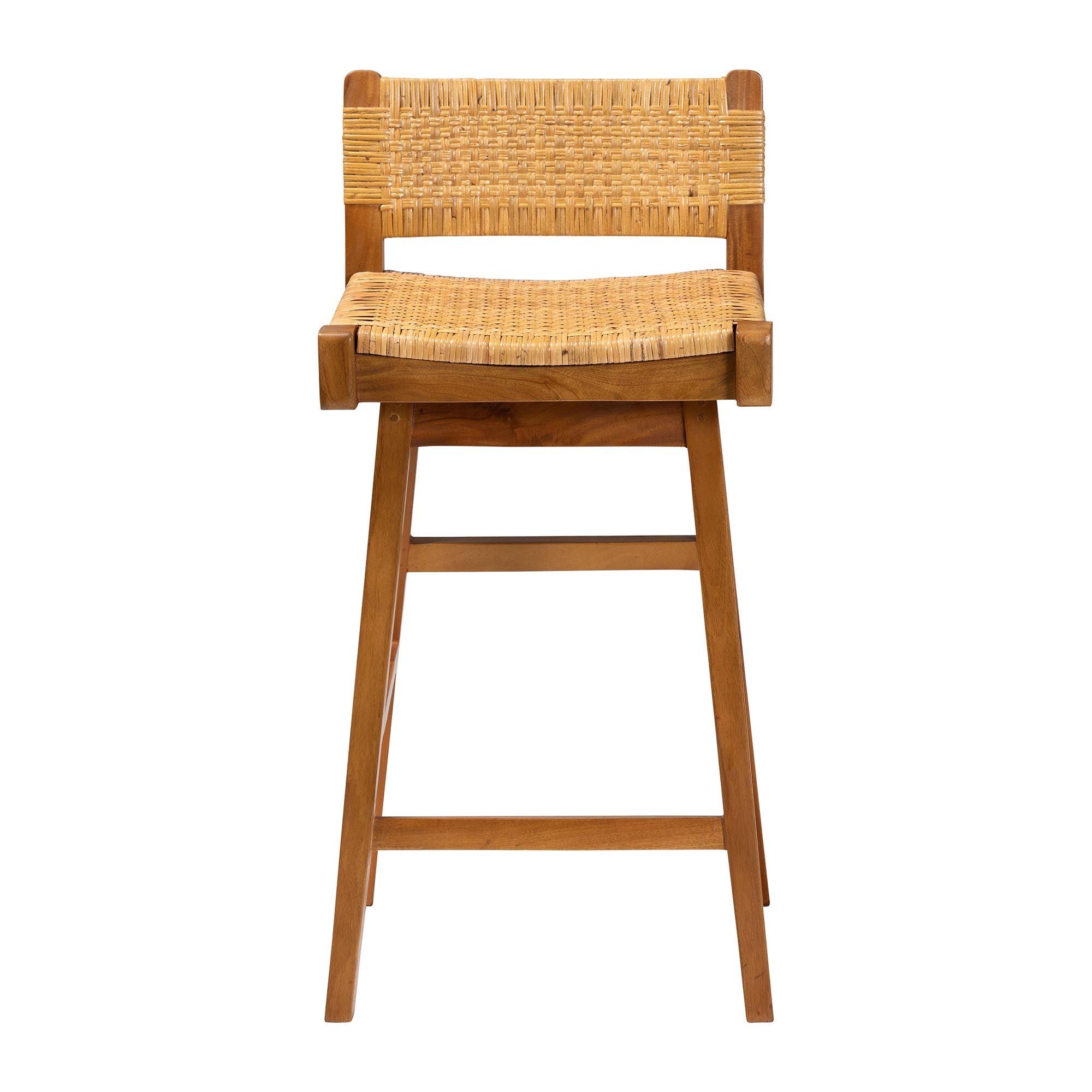 bali & pari Asgart Bohemian Rattan and Mahogany Wood Bar Stool