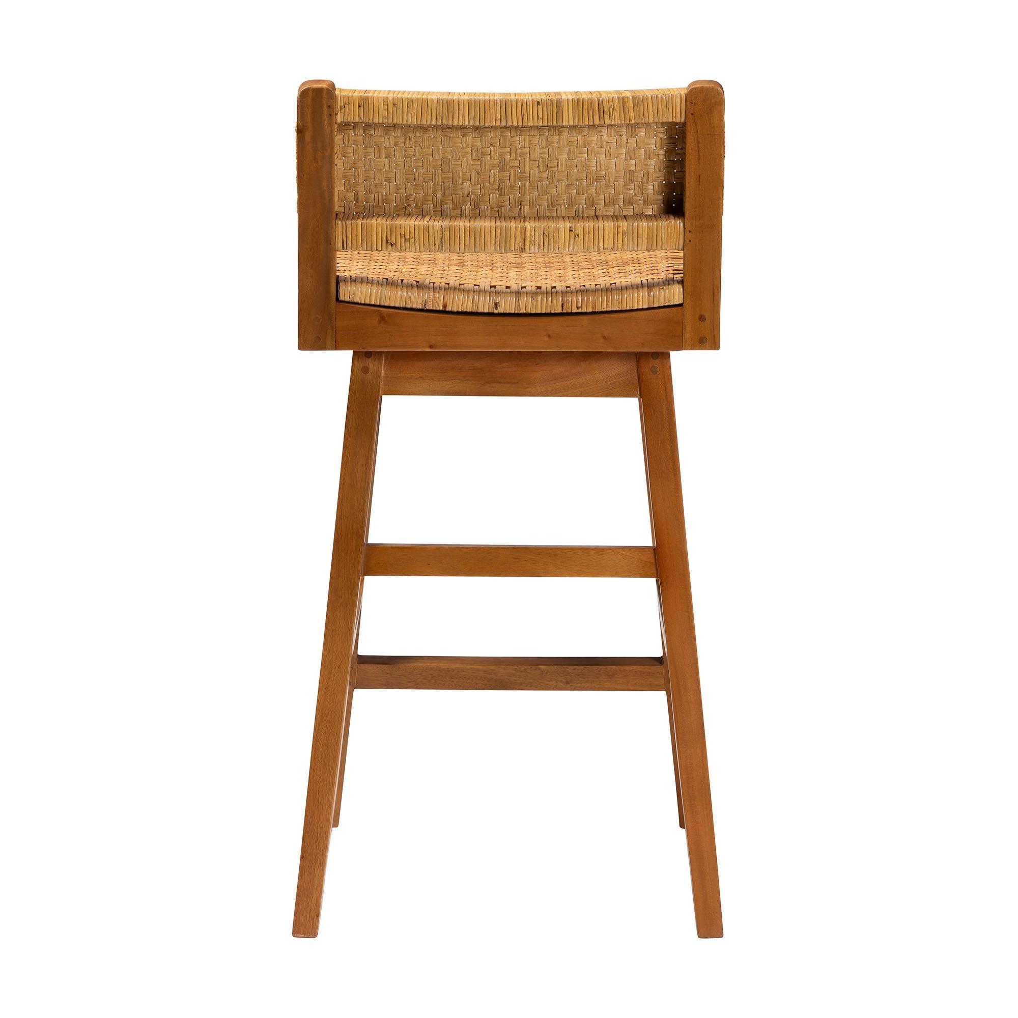 bali & pari Asgart Bohemian Rattan and Mahogany Wood Bar Stool