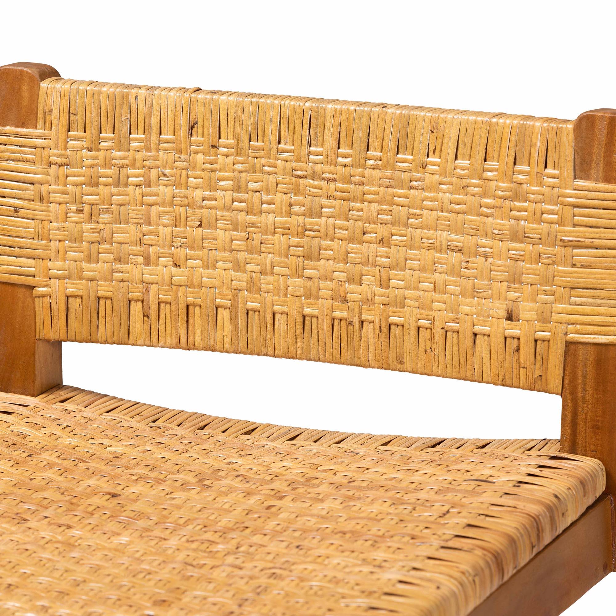 bali & pari Asgart Bohemian Rattan and Mahogany Wood Bar Stool