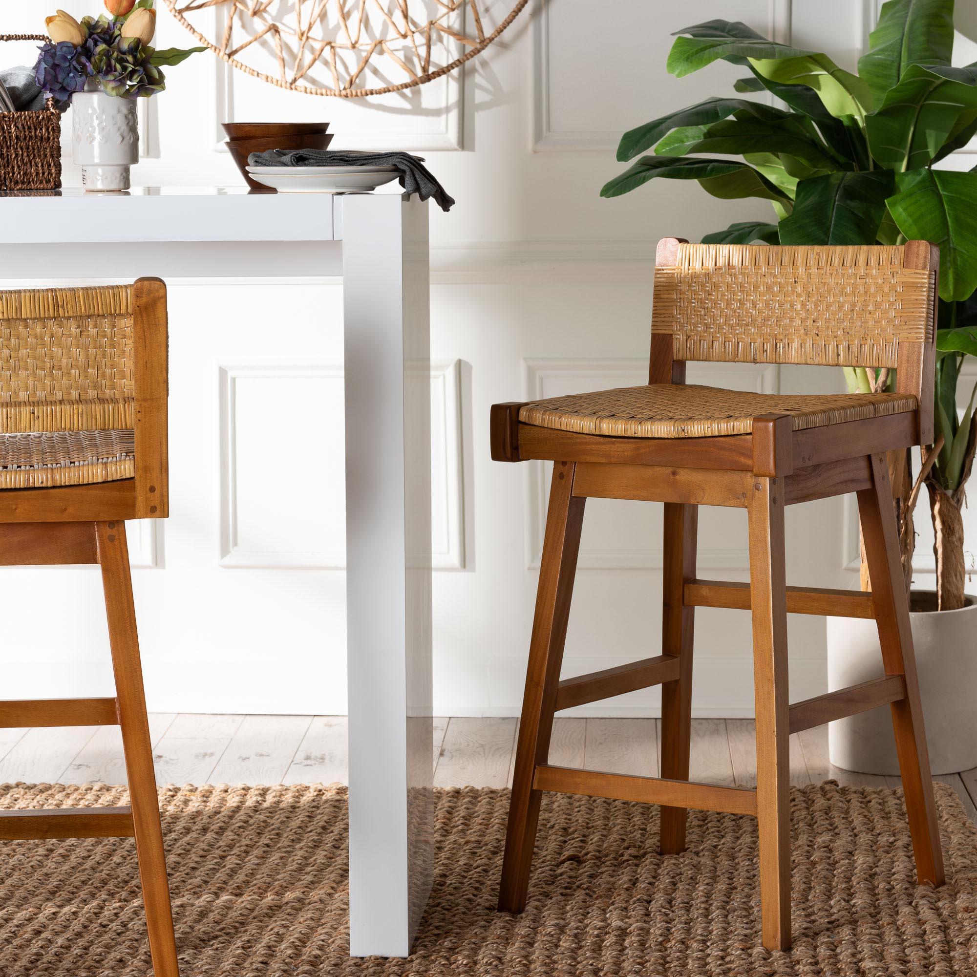 bali & pari Asgart Bohemian Rattan and Mahogany Wood Bar Stool