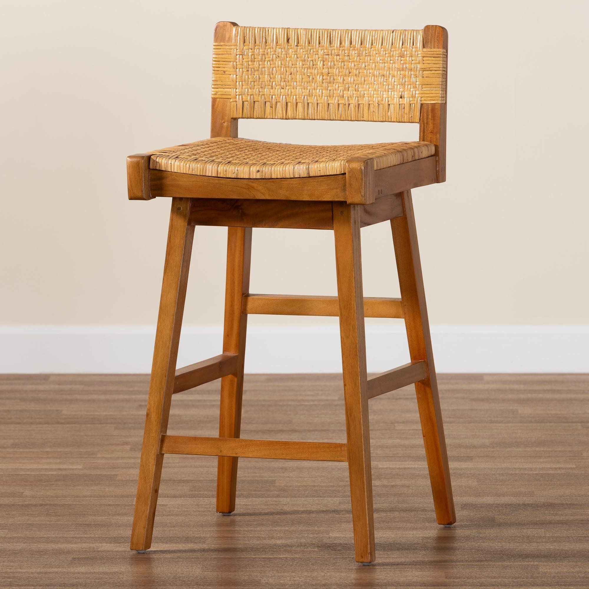 bali & pari Asgart Bohemian Rattan and Mahogany Wood Bar Stool