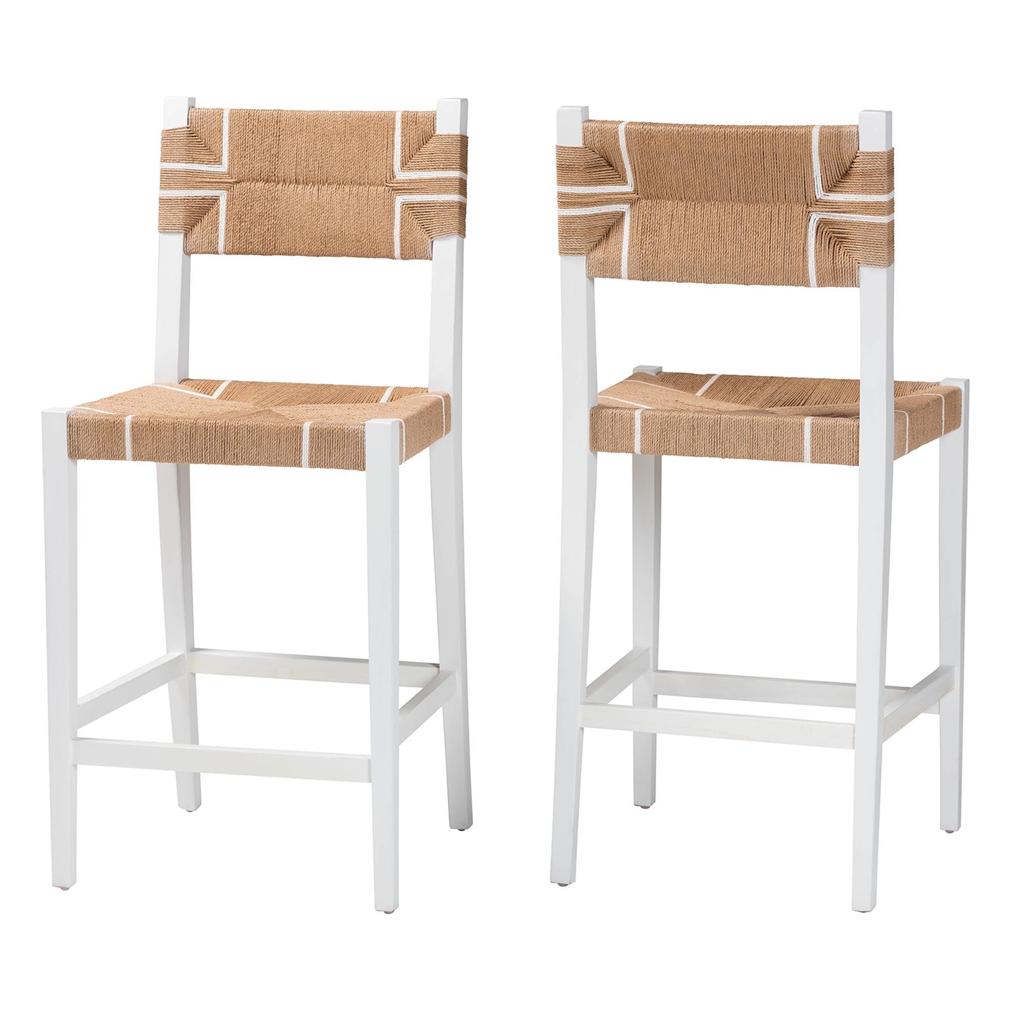 bali & pari Talli Bohemian Paper Loom and Mahogany Wood 2-Piece Bar Stool Set