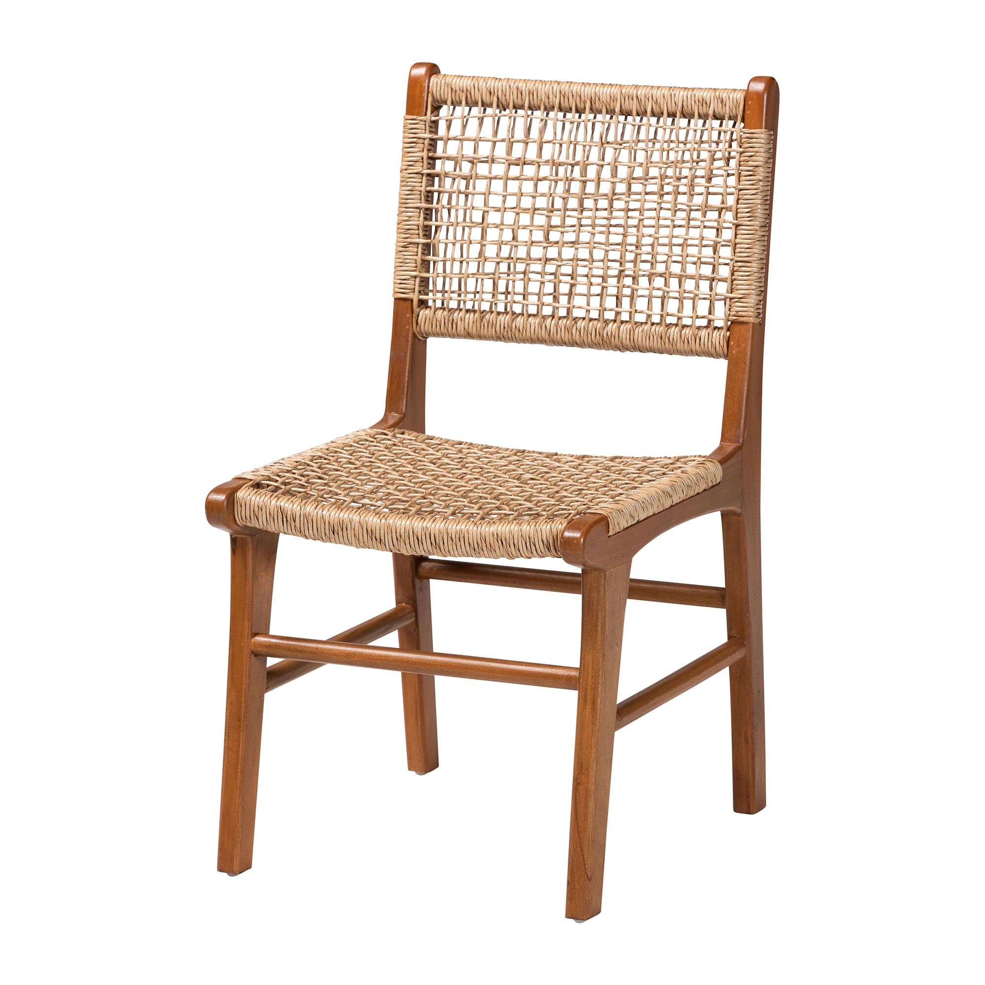 bali & pari Ariba Dining Chair with Mahogany Wood Frame and Viro Fiber Weaving, Rustic Boho Accent Chair for Dining Room or Kitchen