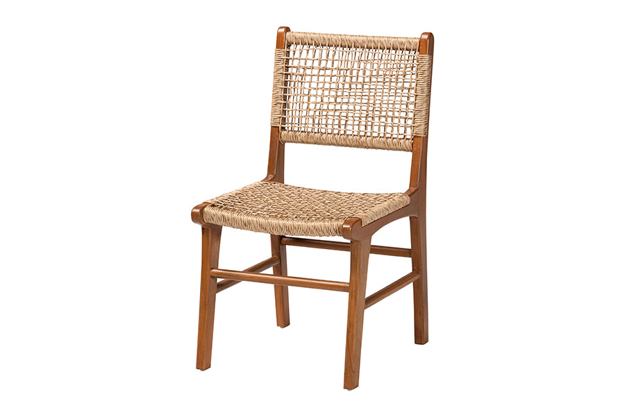 bali & pari Ariba Dining Chair with Mahogany Wood Frame and Viro Fiber Weaving, Rustic Boho Accent Chair for Dining Room or Kitchen