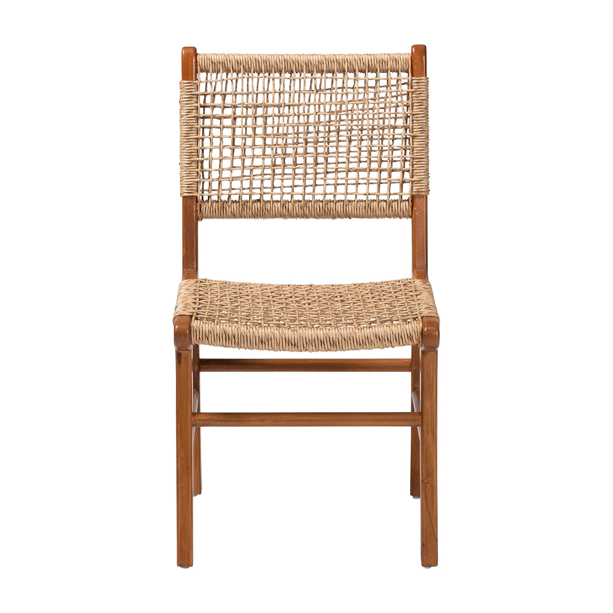 bali & pari Ariba Dining Chair with Mahogany Wood Frame and Viro Fiber Weaving, Rustic Boho Accent Chair for Dining Room or Kitchen