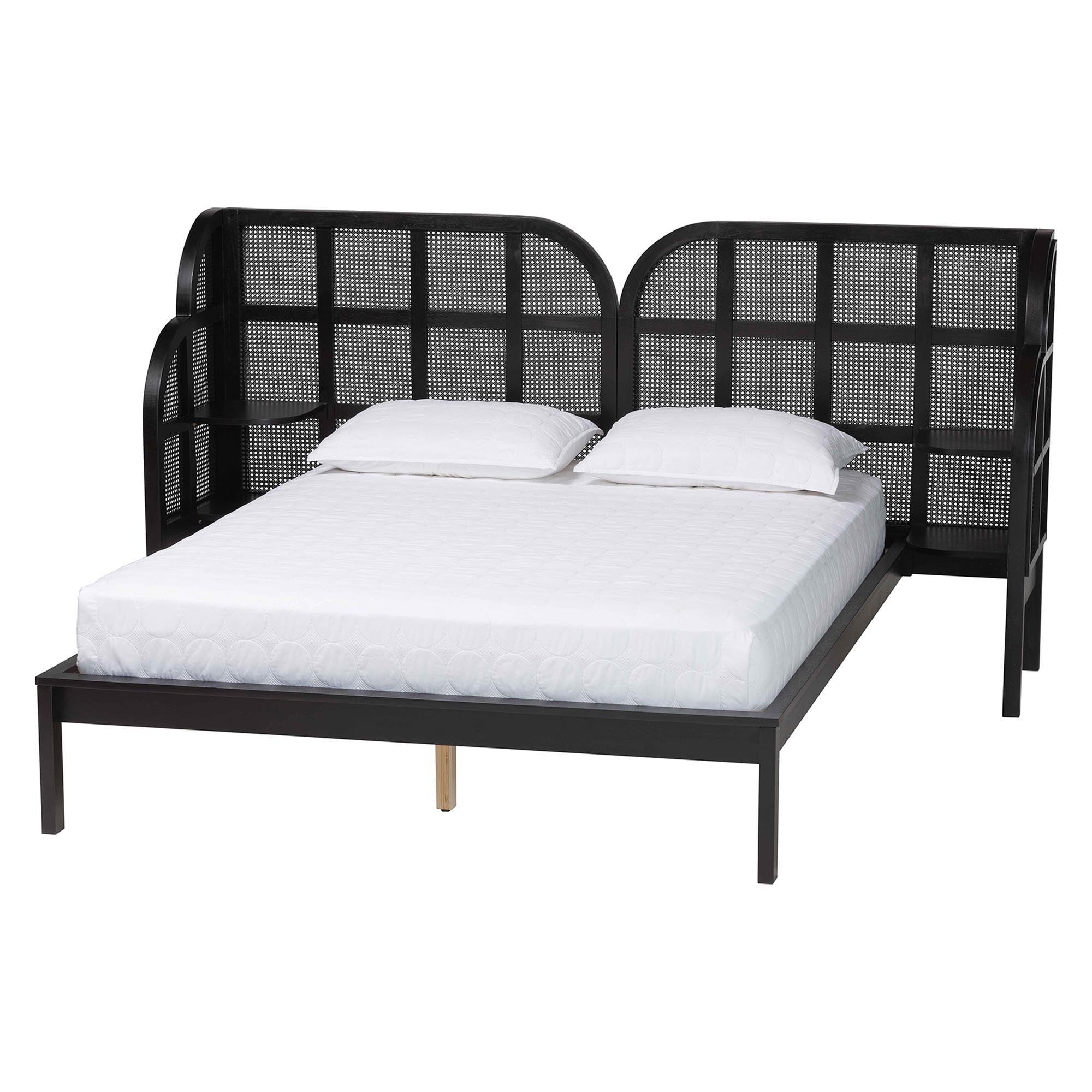 Cascadia Mid-Century Modern Ebony Wood Wingback Platform Bed
