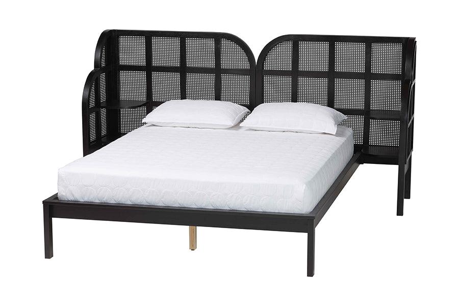 Cascadia Mid-Century Modern Ebony Wood Wingback Platform Bed
