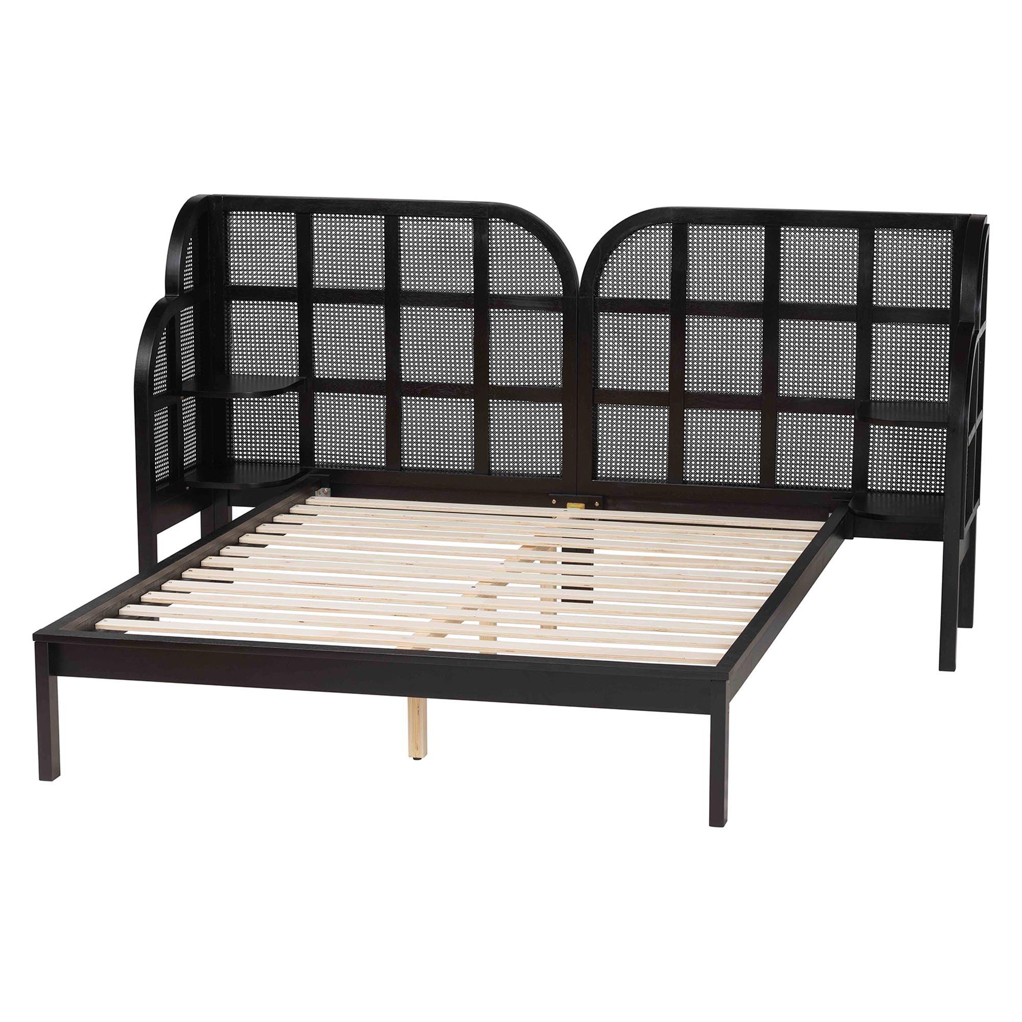 Cascadia Mid-Century Modern Ebony Wood Wingback Platform Bed