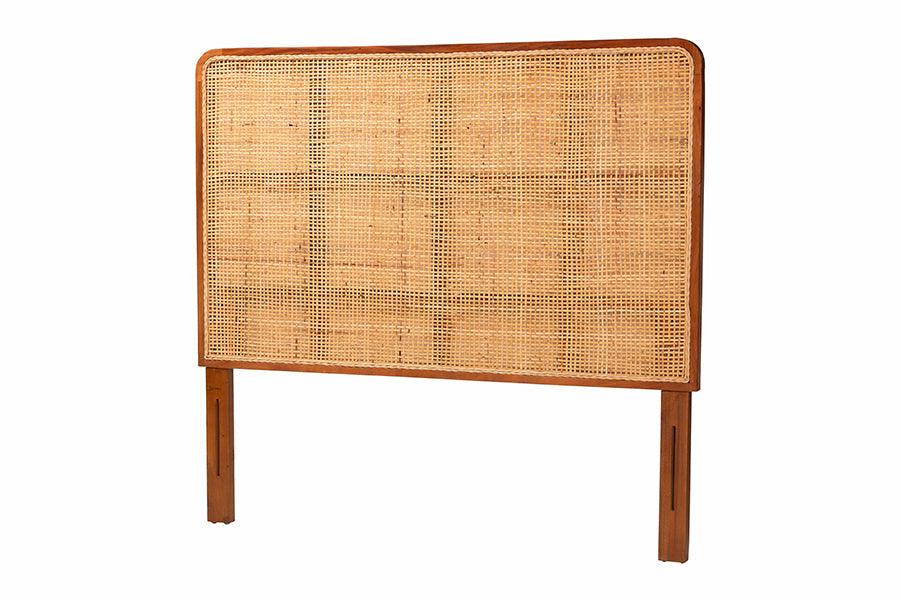 bali & pari Caspia Bohemian Rattan and Mahogany Wood Headboard