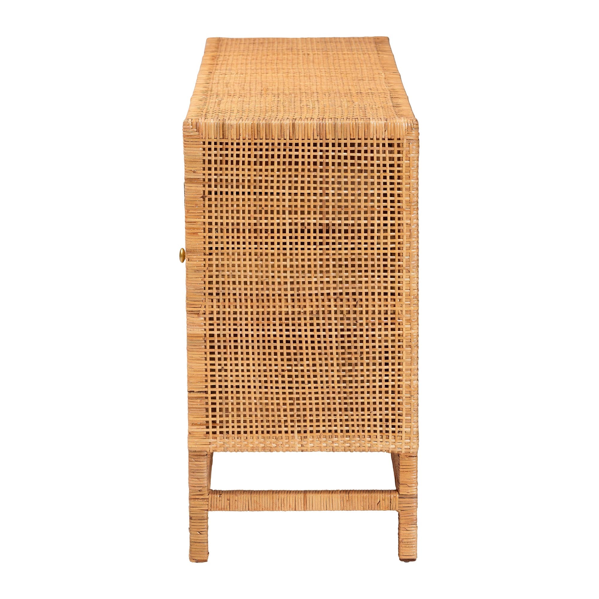 bali & pari Vivan Bohemian Honey Rattan and Mahogany Wood 3-Drawer Storage Cabinet